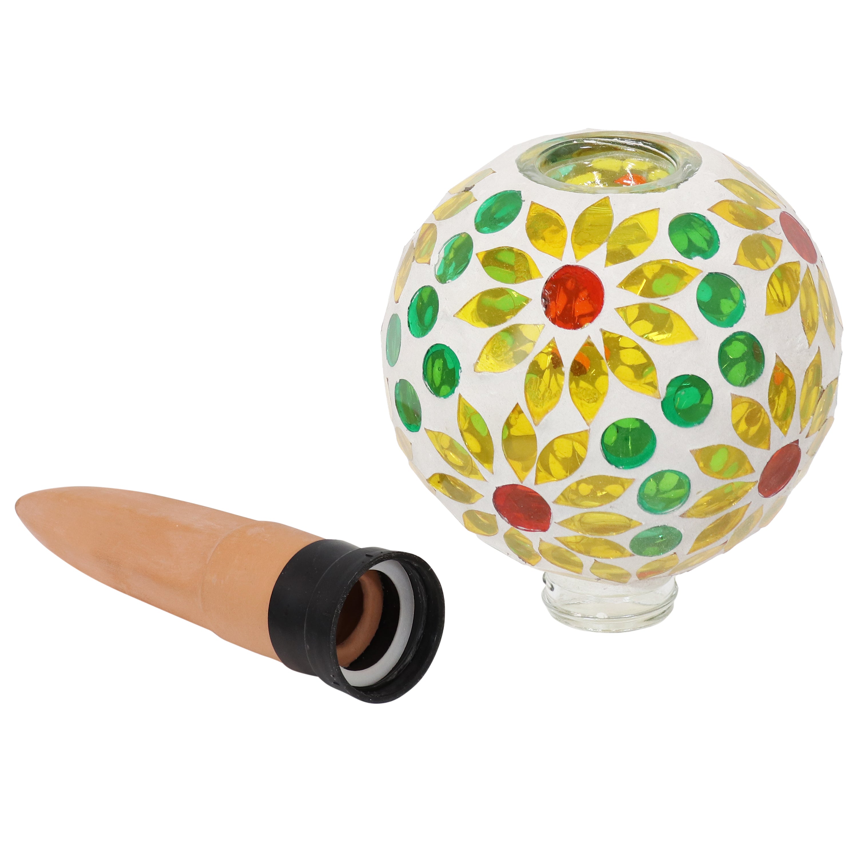 Sunnydaze Decorative Mosaic Glass Plant Watering Globe with Clay Spike - Self-Watering System for Indoor & Outdoor Potted Plants, Flowers, Herbs - Perfect for Vacation Care & Home Garden Decor