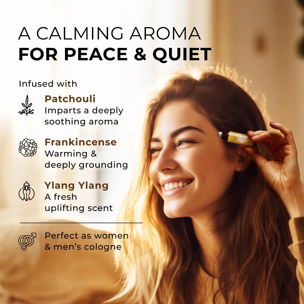Gya Labs 100% Pure Peace Essential Oil Roll-On - Natural Calming Aromatherapy Oil for Stress Relief & Relaxation, Travel Size (0.34 Fl Oz) | Blend with Patchouli & Frankincense | Perfect for Meditation, Yoga, Sleep Aid & Anxiety Relief