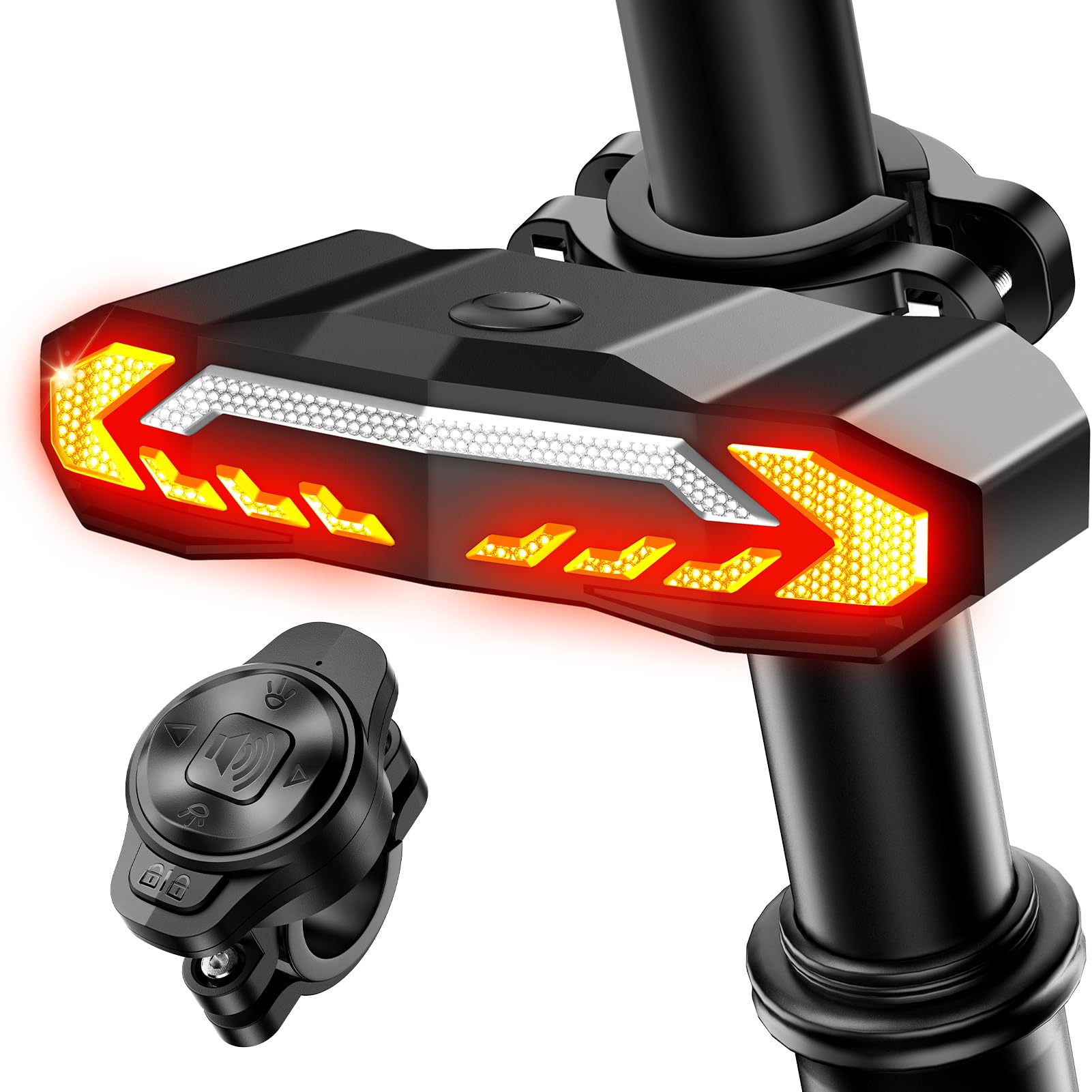 Smart Bike Tail Light with Turn Signals & Brake Light - Anti-Theft Bike Alarm with Remote Control - USB-C Rechargeable Bike Horn - Auto ON/OFF & IP65 Waterproof - Perfect for Night Cycling, Commuting & Urban Safety
