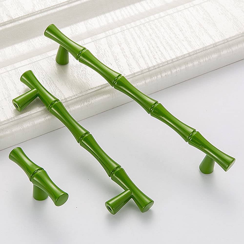 10 Pack Bamboo Cabinet Knobs - Single Hole Kitchen Cupboard Dresser Closet Drawer Door Handles Pulls in Green - Perfect for Home Renovation & DIY Furniture Upgrade
