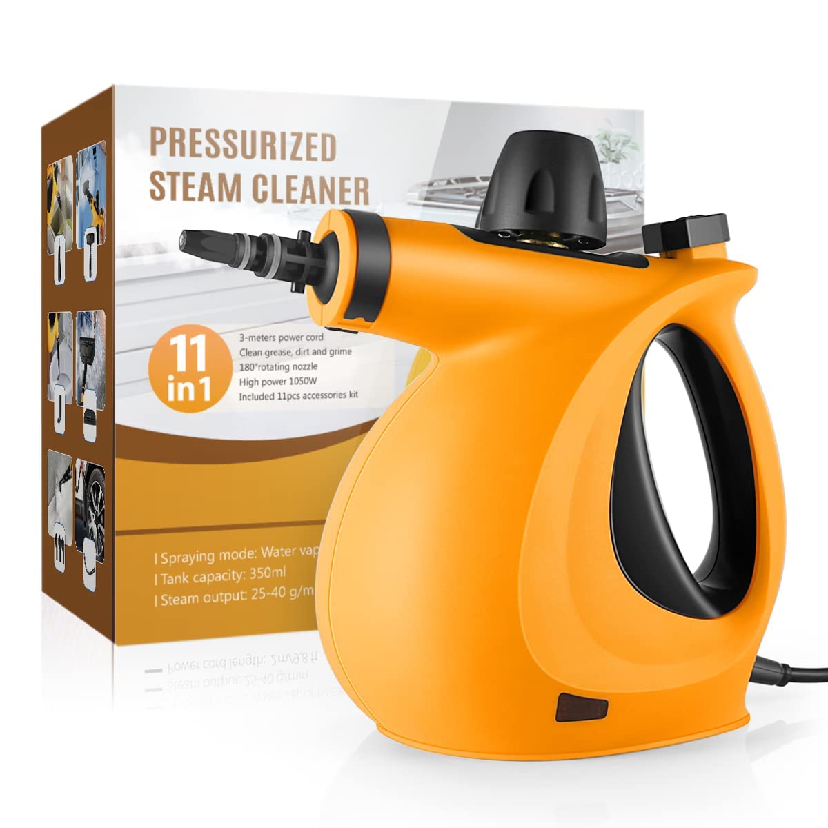 **11-Piece Handheld Pressurized Steam Cleaner for Multi-Surface Cleaning - Tile, Floor, Grout, Window, Sofa & Car Upholstery | Chemical-Free Home & Auto Steam Cleaning | Portable Steamer for Deep Cleaning & Sanitizing**