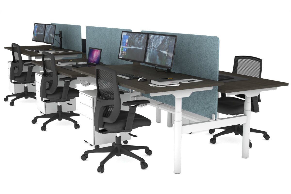 Flexi Premium Height Adjustable 6-Person H Bench Workstation - White Frame [1800L x 800W with Cable Management] - Ideal for Office, Coworking Spaces & Collaborative Work Environments