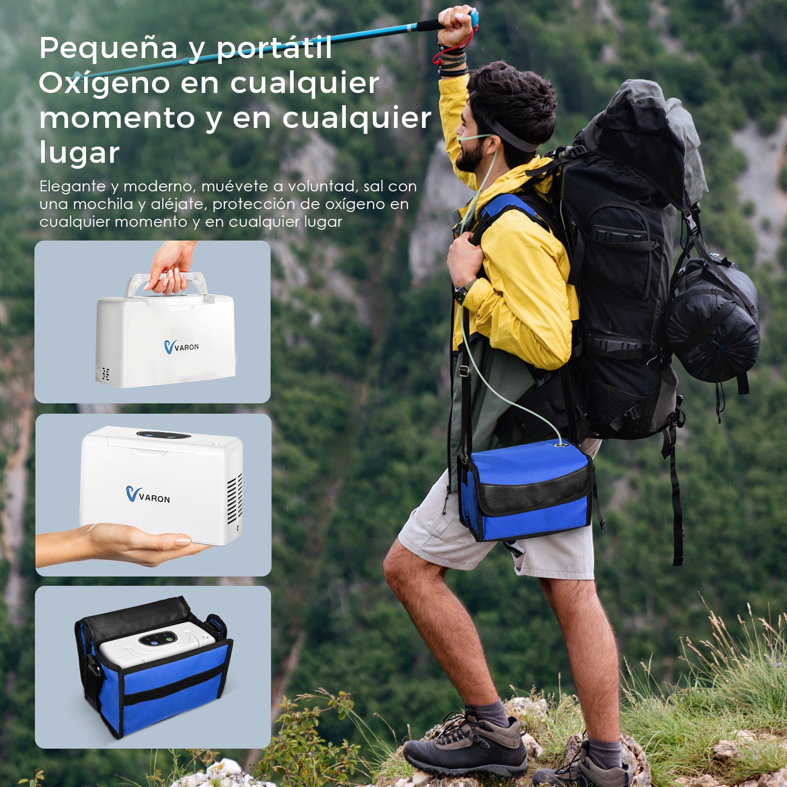 VARON Portable Oxygen Concentrator 3L/min with Carrying Case - Lightweight & Quiet for Travel, Home Use, and COPD Patients