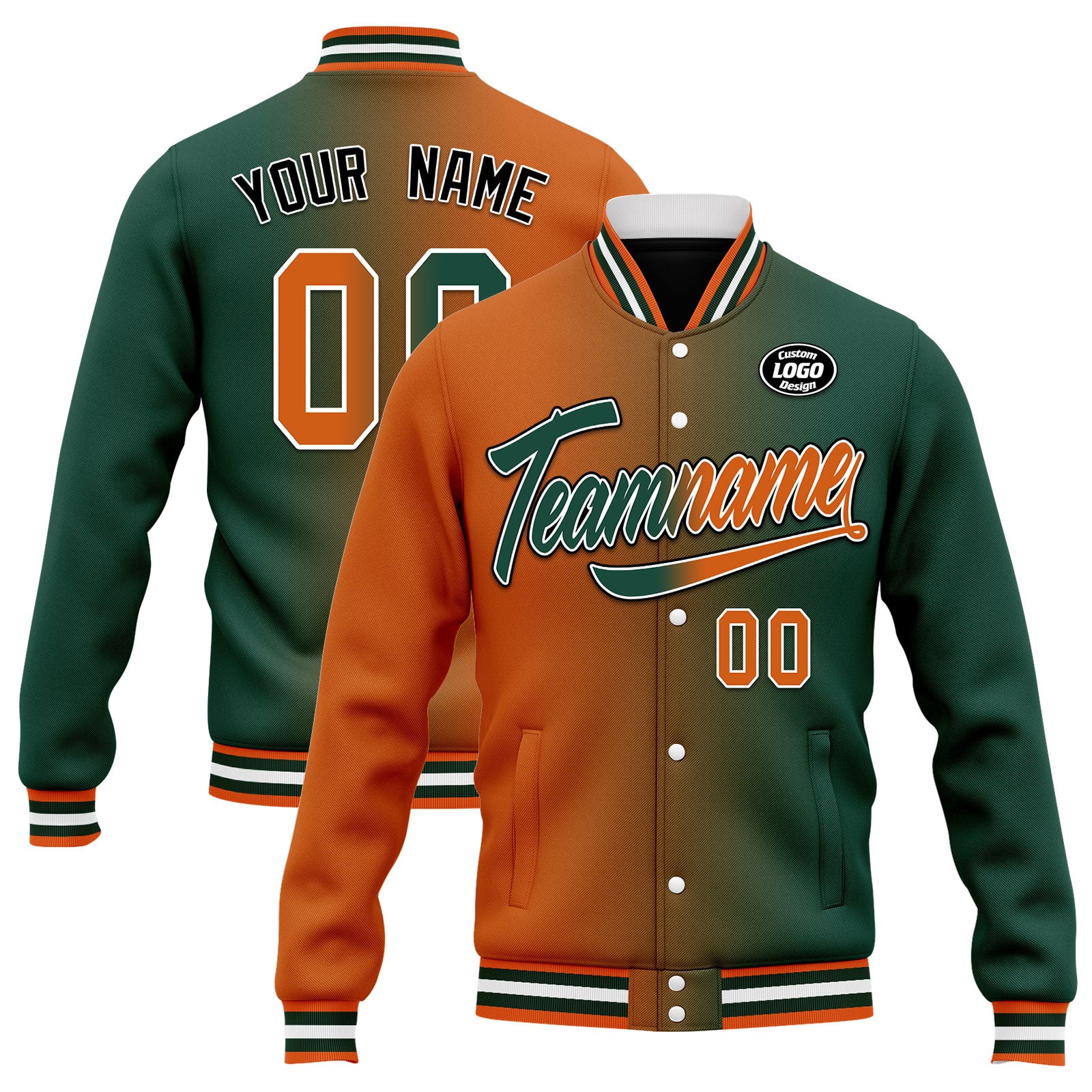Custom Gradient Fashion Bomber Jacket - Full Snap Varsity Letterman Personalized Jacket (Style FZ005 D028015) for Men & Women - Perfect for Streetwear, Casual Outfits and School Events