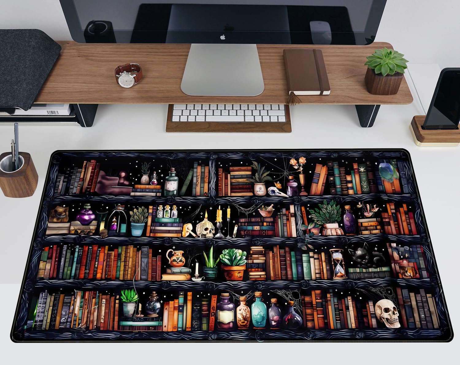 Premium XXL Extended Gaming Mouse Pad (31.5x15.7 in) - Forest Library Book Design Desk Mat with Non-Slip Rubber Base & Stitched Edges for Work, Office, Home & PC Gaming - Perfect for Computer Desks, Workstations & Gaming Setups