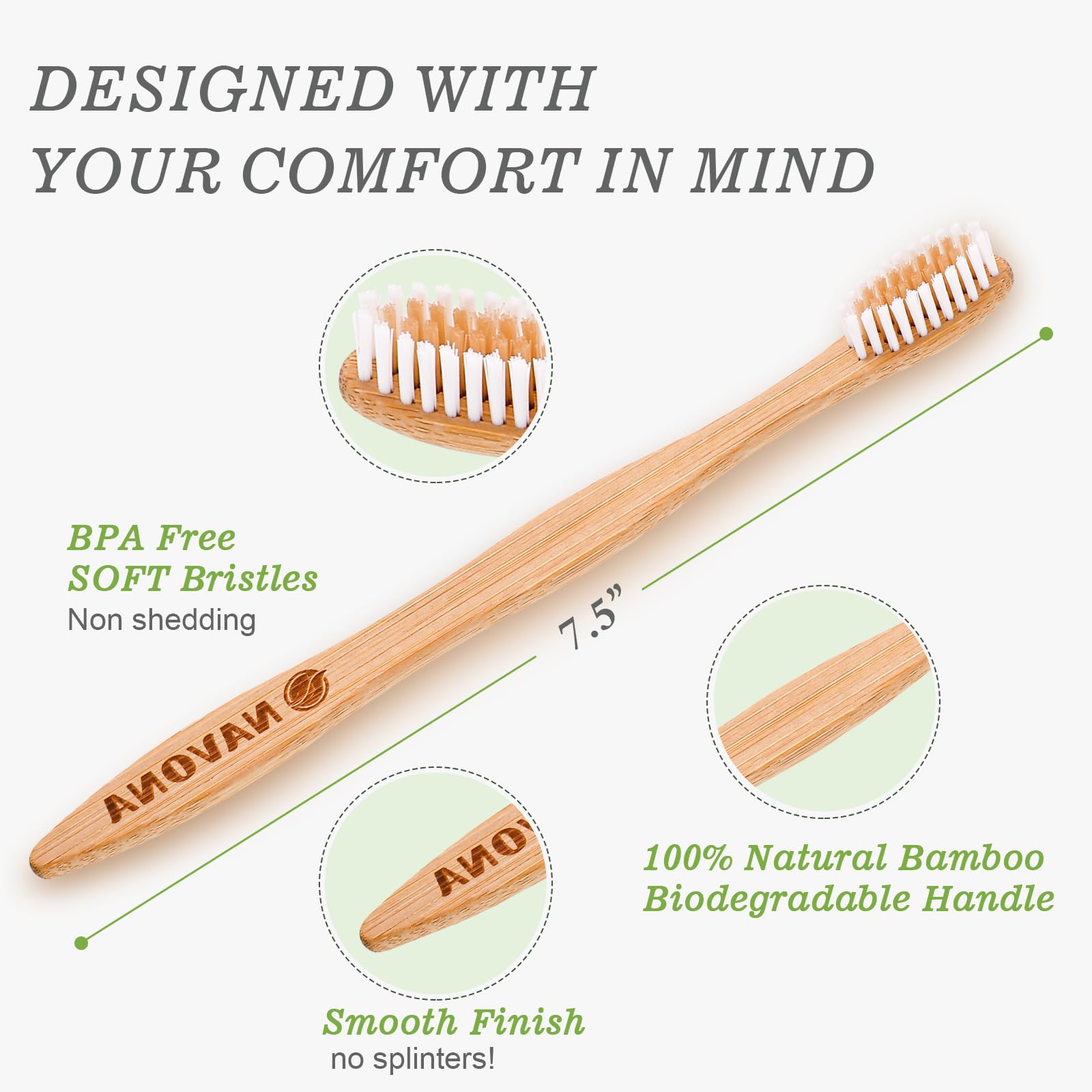 30 PCS Bamboo Toothbrushes for Adults - BPA Free Soft Bristles, Eco-Friendly Natural Wooden Toothbrush Bulk Pack with 2 Reusable Travel Toothbrushes | Perfect for Home, Travel & Sustainable Oral Care