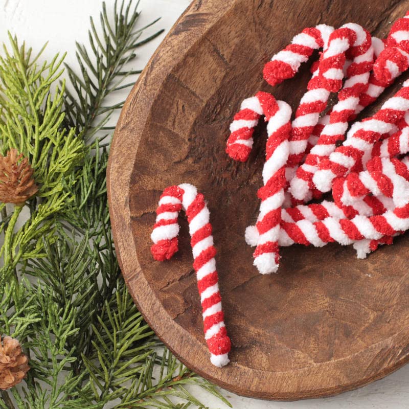 48 Pack Chenille Candy Canes - Christmas Tree Ornaments, Holiday Party Decorations & Gift Favors - Perfect for Xmas Tree Decor, Stocking Stuffers & Winter Wonderland Party Supplies