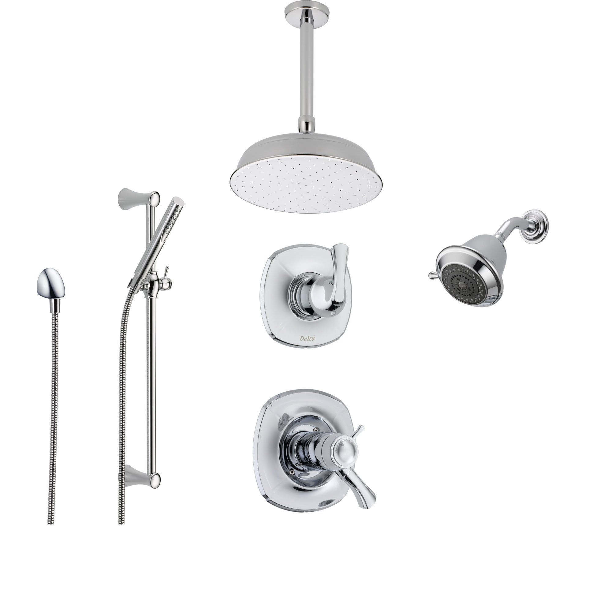 Delta Addison Chrome Thermostatic Shower System - 6-Setting Diverter, Rain Showerhead, Handheld Spray & Wall Mount (SS17T9291) for Luxurious Bathroom Upgrade