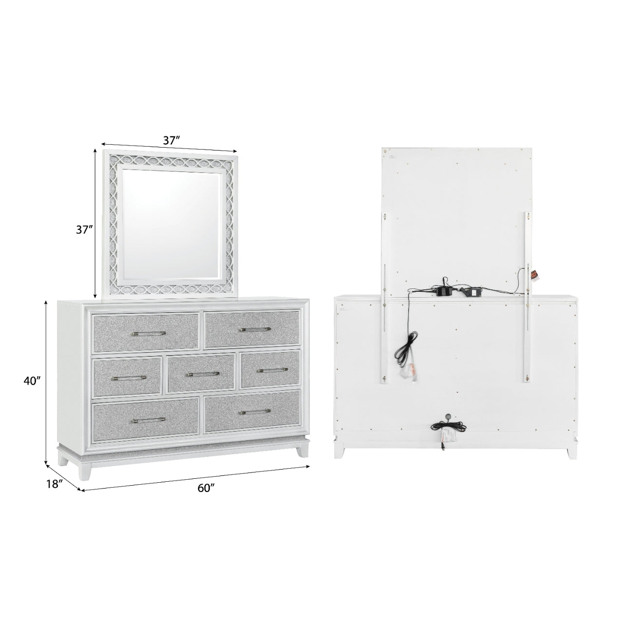 Roundhill Furniture Galaxy Bedroom Set with LED Lights - Pearlized White Finish, Modern Bed Frame with Nightstand & Dresser - Perfect for Contemporary Bedrooms & Teen Rooms
