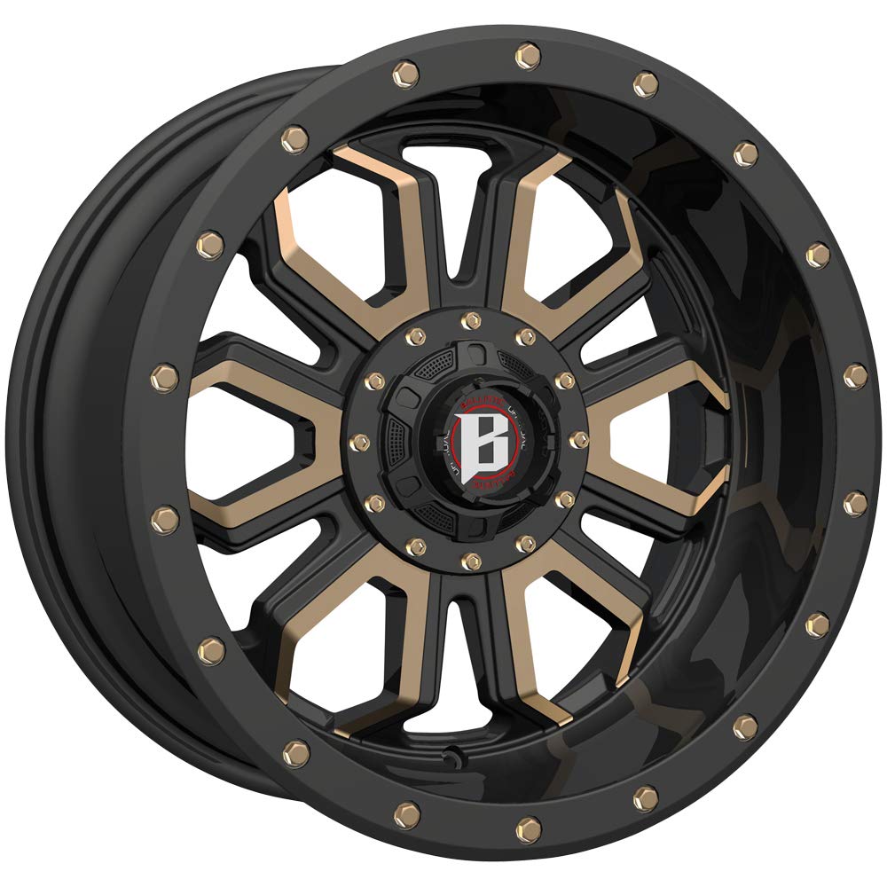 Ballistic Off-Road 967 SABER 20x10 Custom Wheels -24 Offset 5x139.7 Bolt Pattern 87mm Hub Flat Black with Bronze Machined Face & Bolts - Rugged All-Terrain Wheels for Trucks, Jeeps & Off-Road Adventures