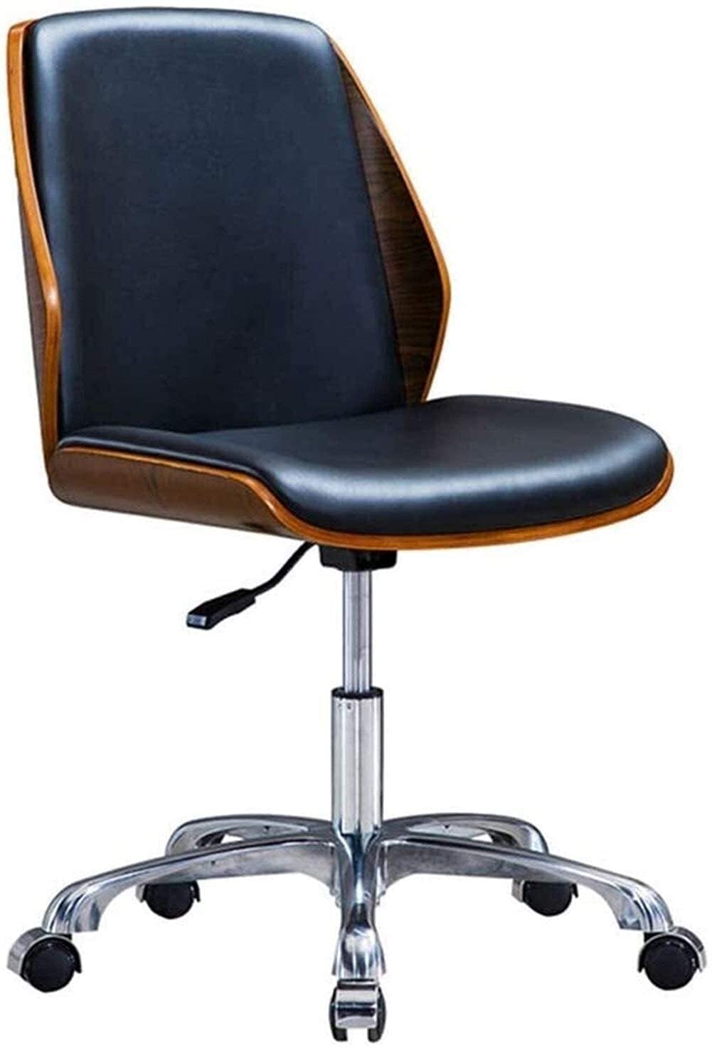 Premium Solid Wood Executive Office Chair - Ergonomic Swivel Conference Chair with Adjustable Height, No Arms, for Home & Office Workspace (Black) - Ideal for Meetings, Desk Work & Home Office Use