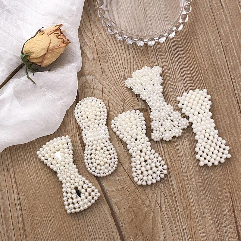 Korean Style 5-Piece Pearl Metal Hair Clips Set - Elegant Plastic Pearl Barrettes Hairpins for Women & Girls (White) | Perfect for Weddings, Parties & Everyday Hairstyles