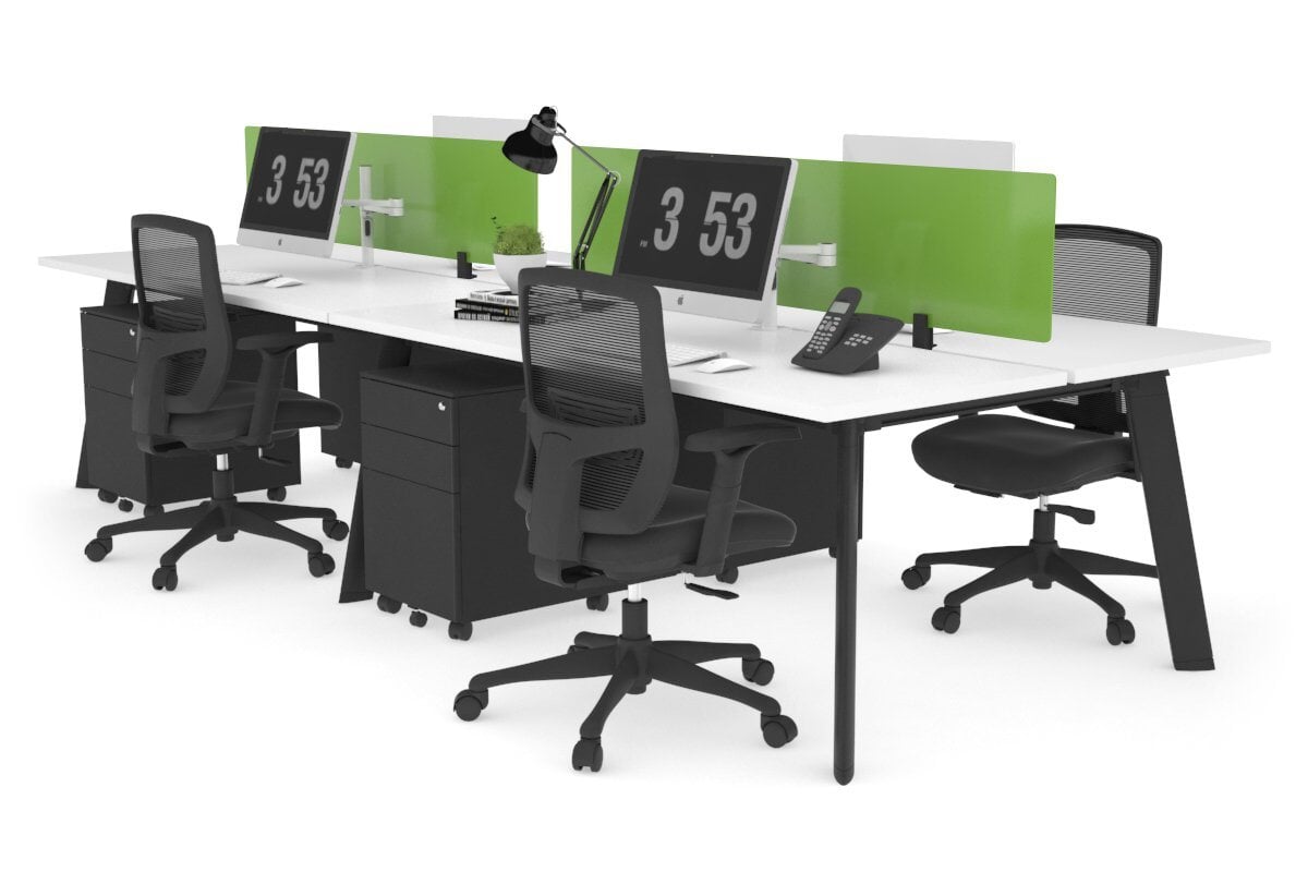 4-Person Workstation with Black Frame - 1800L x 700W Office Desk for Team Collaboration & Productivity | Perfect for Open Offices, Coworking Spaces & Home Offices