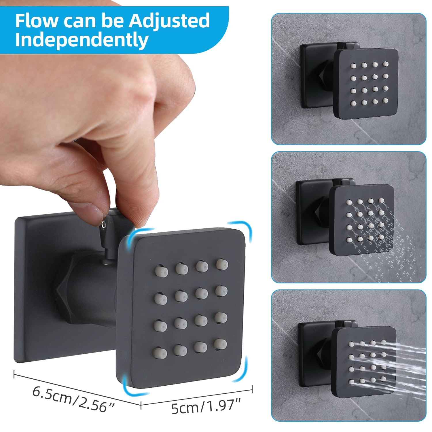 Enga 16-Inch Matte Black Shower System with Body Jets & Rain Shower Head - Adjustable On/Off Switch, Full Body Spray Massage - Perfect for Spa-Like Bathroom Experience & Luxury Home Renovation