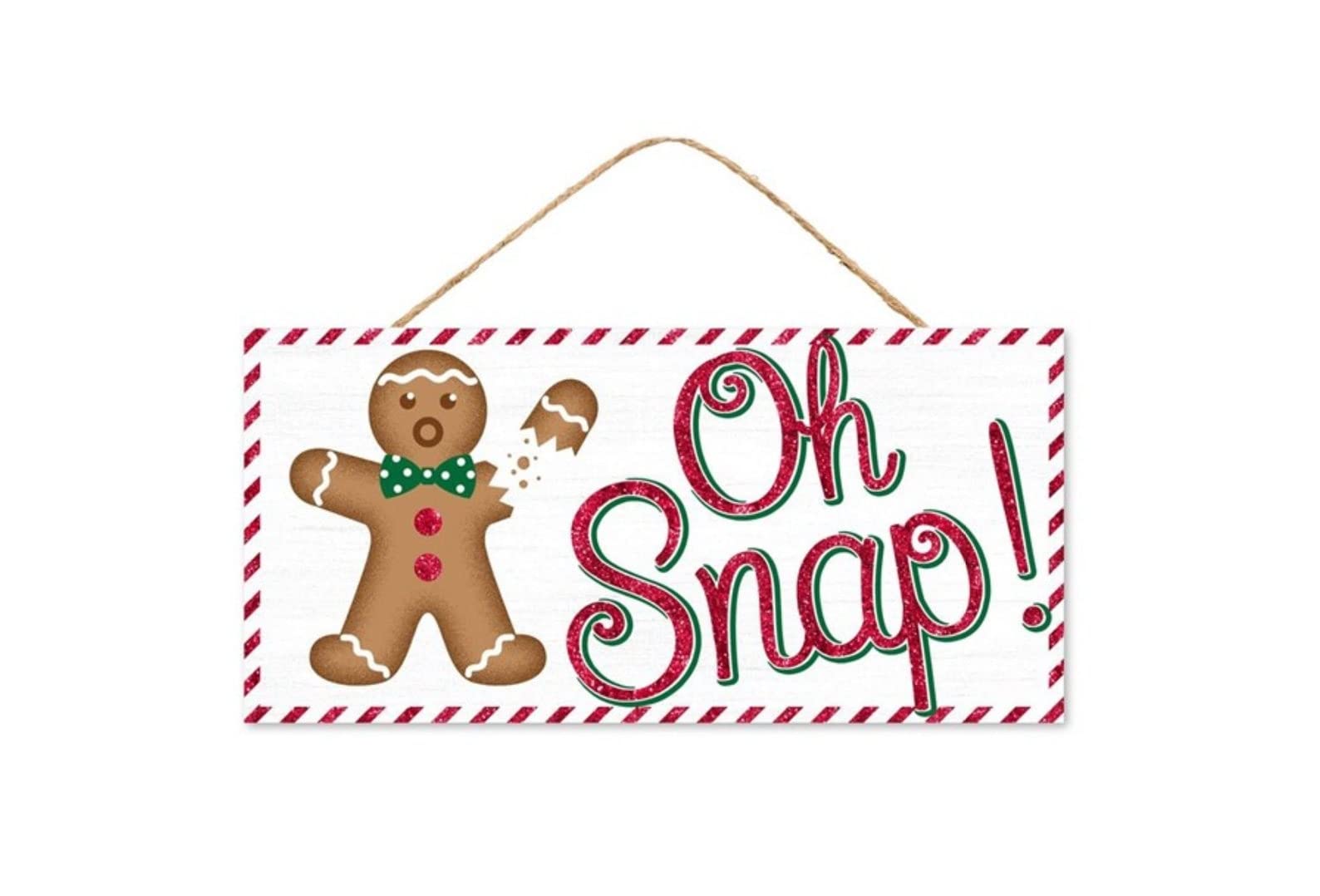 12x6 Inch Wooden Gingerbread Man Christmas Sign - Oh Snap Gingerbread Wall Decor for Holiday Home, Office & Gift Giving