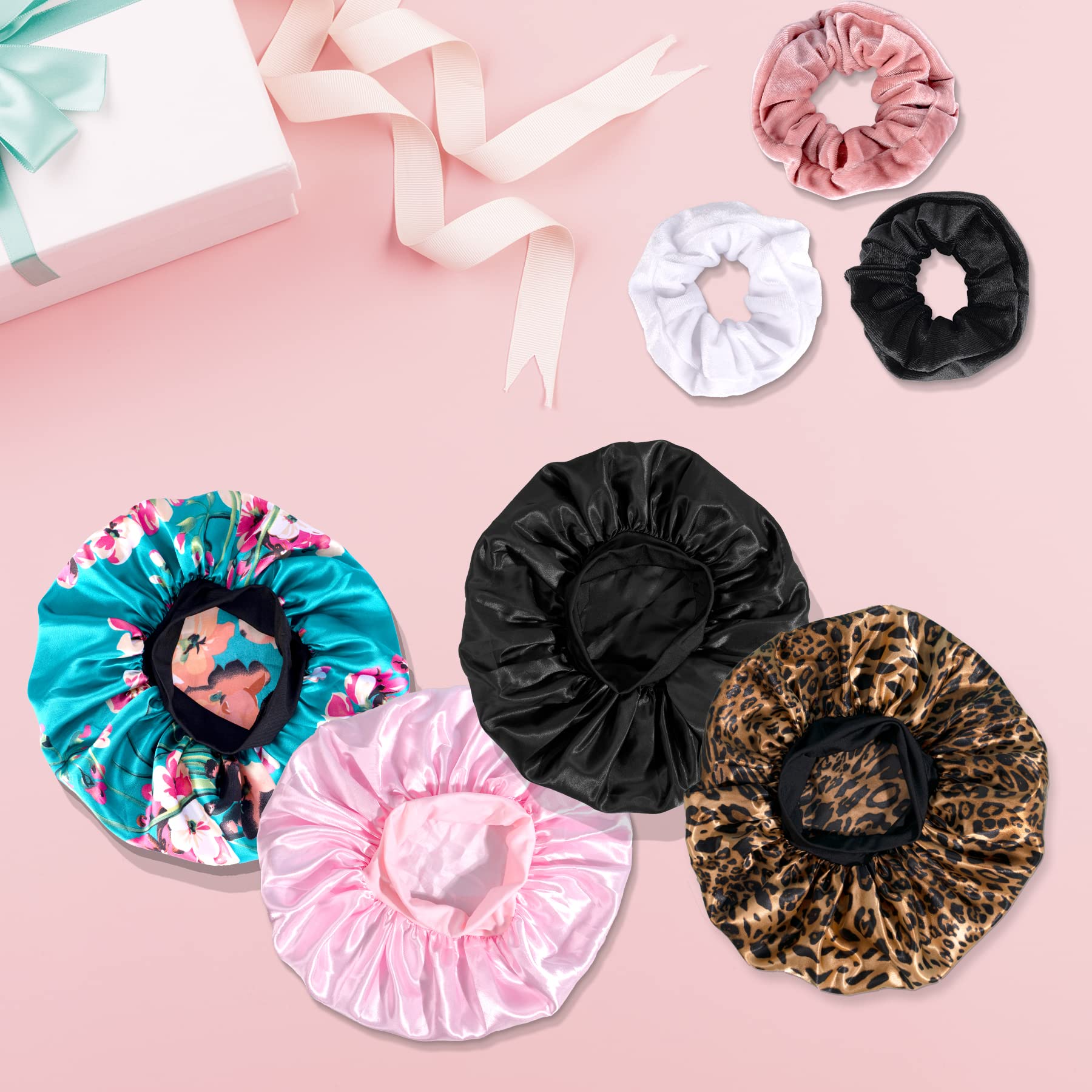 Silk Sleep Bonnet for Women - 4 Pack Satin Hair Bonnet for Natural Hair Protection - Soft & Breathable Night Cap for Curly, Afro, Braided Hair - Perfect for Sleeping, Travel & Home Hair Care