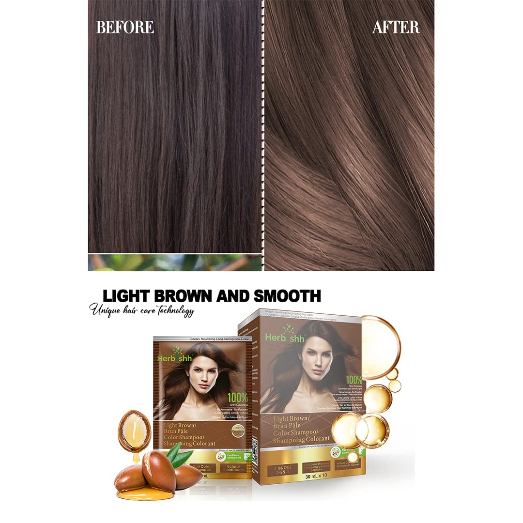 Herbishh Gray Hair Color Shampoo - Light Brown Tint for Women & Men | Hair Wax Stick Included | At-Home Hair Coloring & Styling Solution for Natural-Looking Coverage
