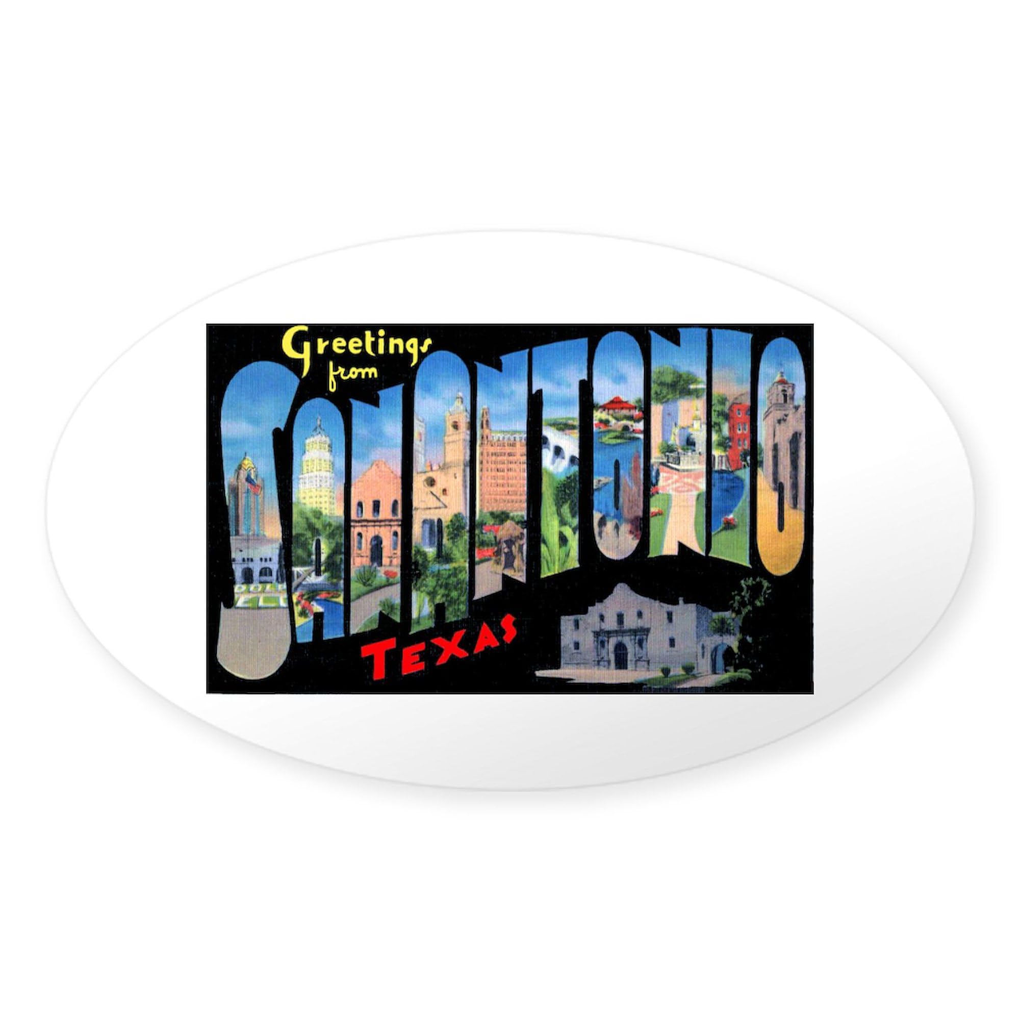 San Antonio Texas Greetings Oval Sticker - Waterproof Vinyl Car Bumper Decal for Cars, Trucks, Laptops - Perfect for Texas Pride, Travel Souvenirs & Gifts