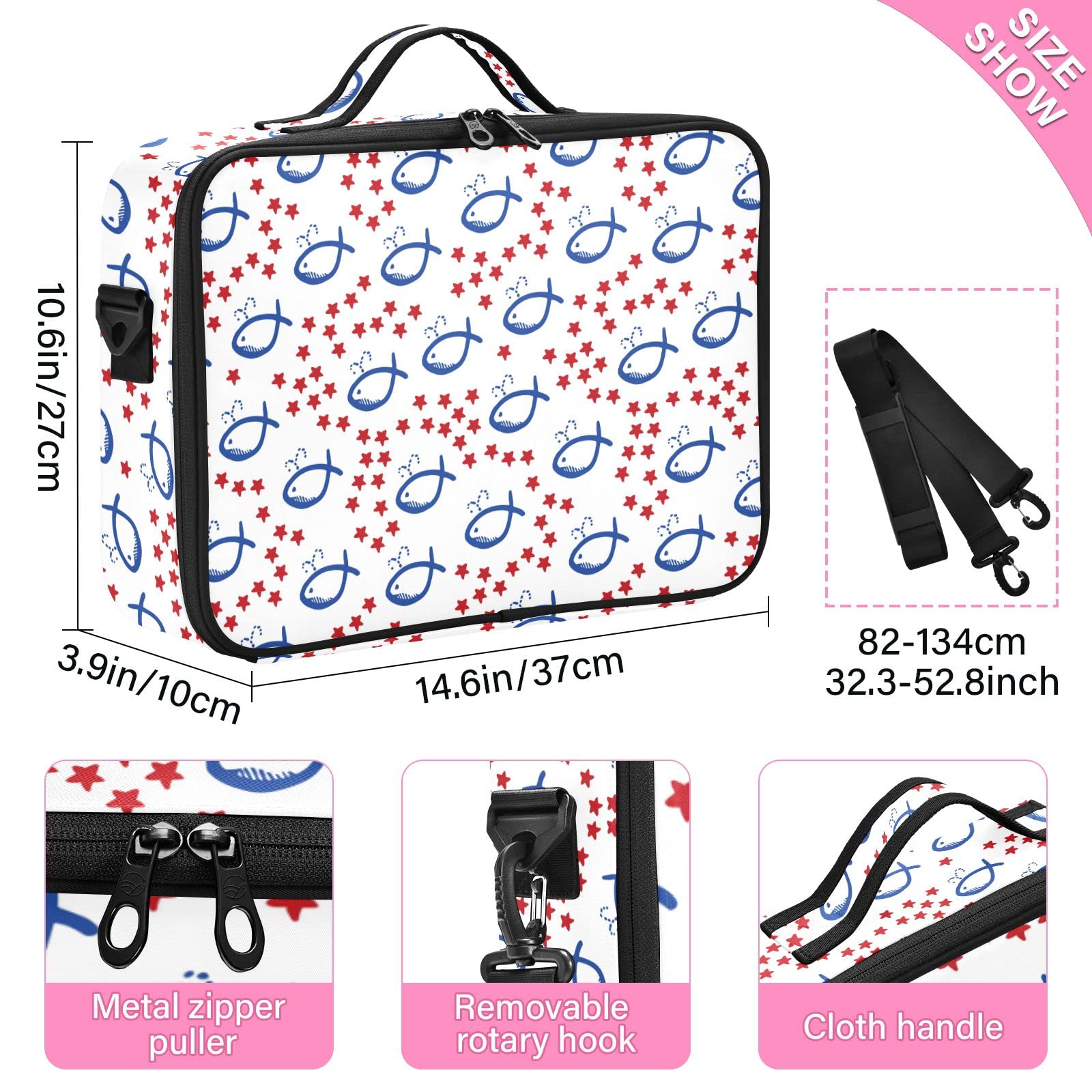 Moyyo Red Star White Travel Makeup Bag for Women - Professional Cosmetic Organizer Case, Portable Makeup Train Case & Artist Storage Bag - Perfect for Travel, Salon, and Daily Makeup Organization