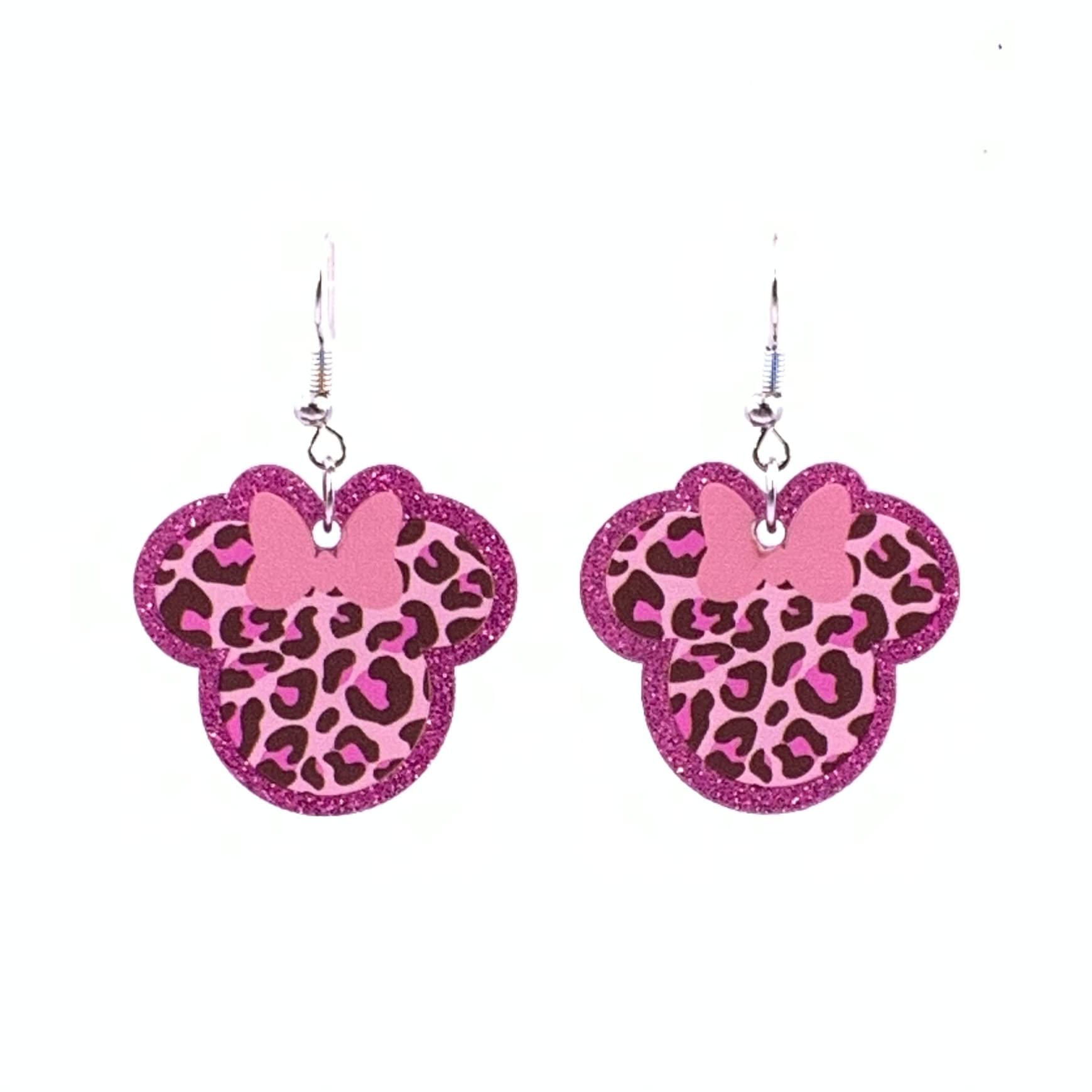 Trendy Pink Leopard Print Mouse Head Earrings - Cute Animal Jewelry for Women & Girls - Perfect for Parties, Cosplay & Everyday Fashion Accessories