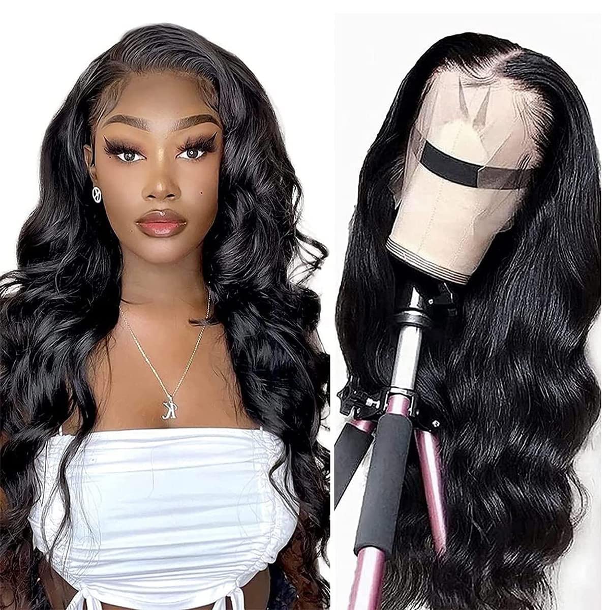 13x4 HD Transparent Lace Front Wigs Human Hair - Body Wave 180% Density Glueless Lace Frontal Wig for Black Women with Pre-Plucked Baby Hair (24 Inch) | Perfect for Daily Wear, Special Occasions & Protective Styling