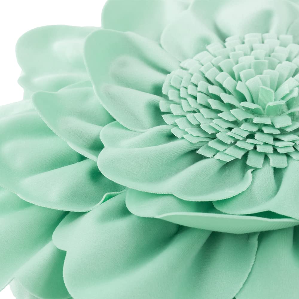 Round Velvet Floral Pillow Cover - 14 Inch Decorative Cushion Case for Bedroom, Living Room & Couch - Soft Mint Green Home Decor (Perfect for Boho, Farmhouse & Modern Interior Design)