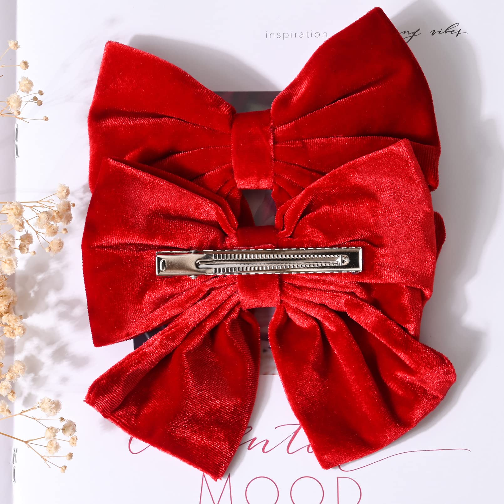 Velvet Hair Bows for Girls - 6 Inch Big Red Fall Hair Clips (2PCS) - Alligator Clips for Toddlers, Teens & Kids - Perfect for School, Parties & Photo Shoots