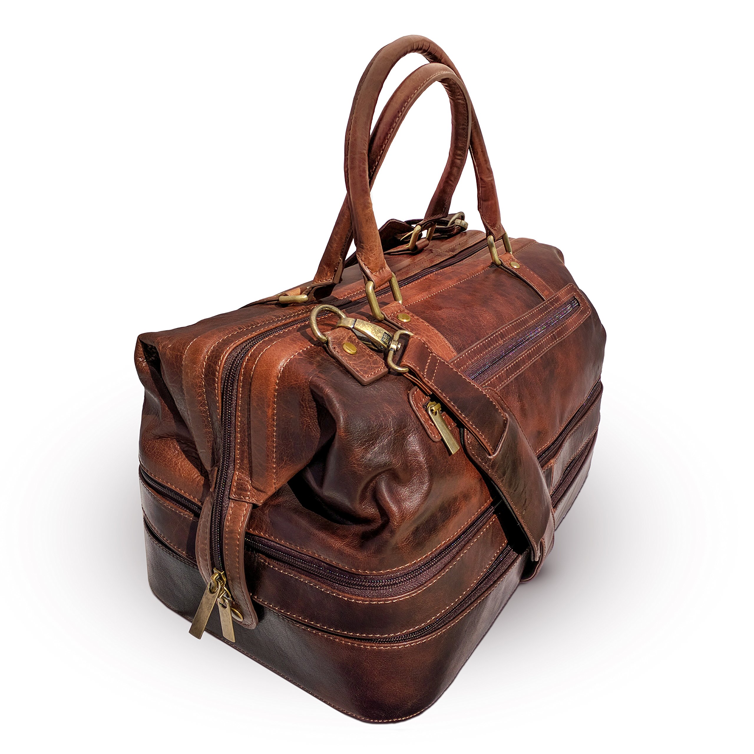 Premium Leather Duffle Bag for Travel & Adventure - Spacious Weekender Luggage with Shoe Compartment | Perfect for Gym, Weekend Getaways & Business Trips