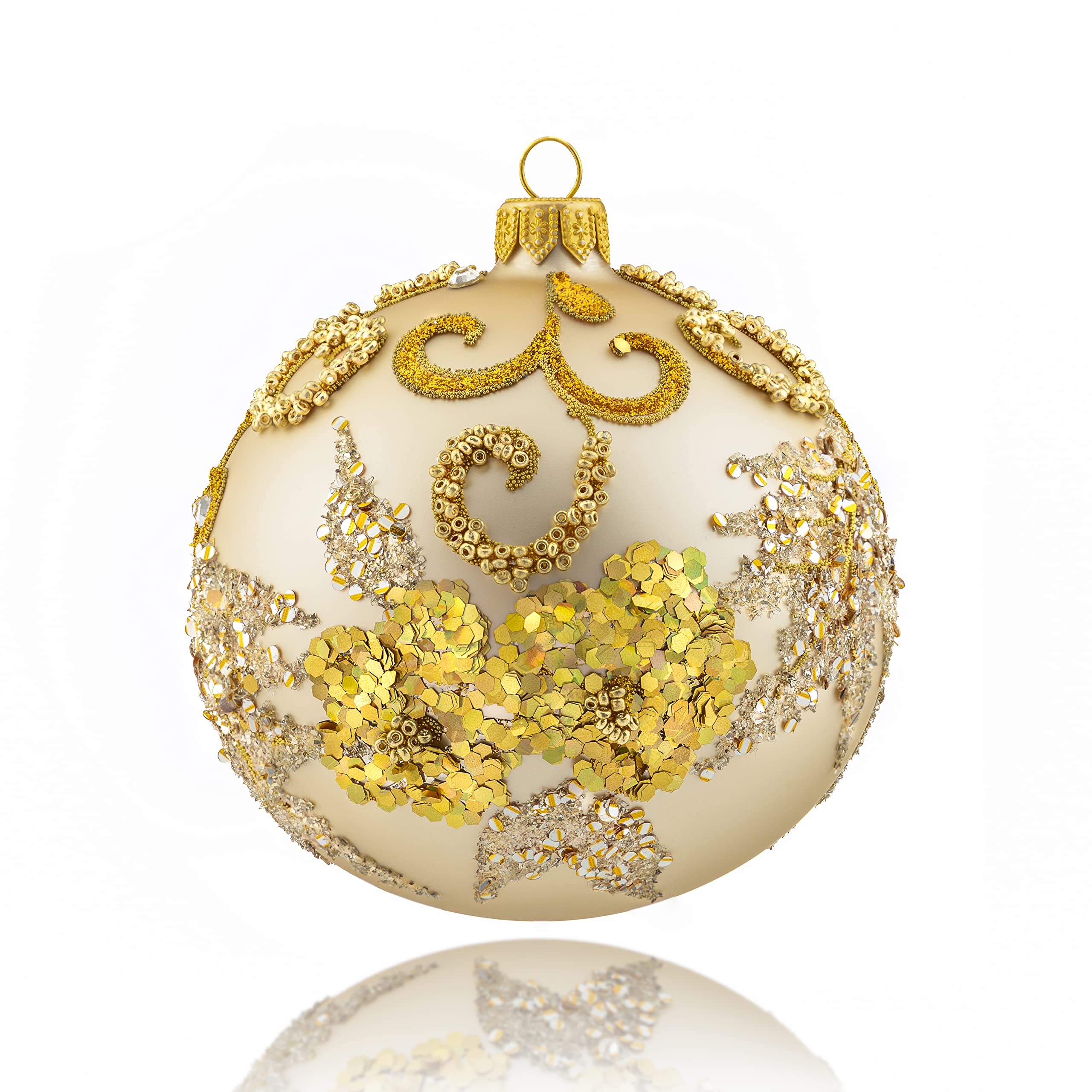 Handmade Polish Glass Christmas Ornaments - Set of 4 Elegant 3.94 Inch Round Holiday Decorations in Gold & Silver for Xmas Tree, Party & Indoor Decor | Perfect for Holiday Gifts, Home Decor & Festive Celebrations