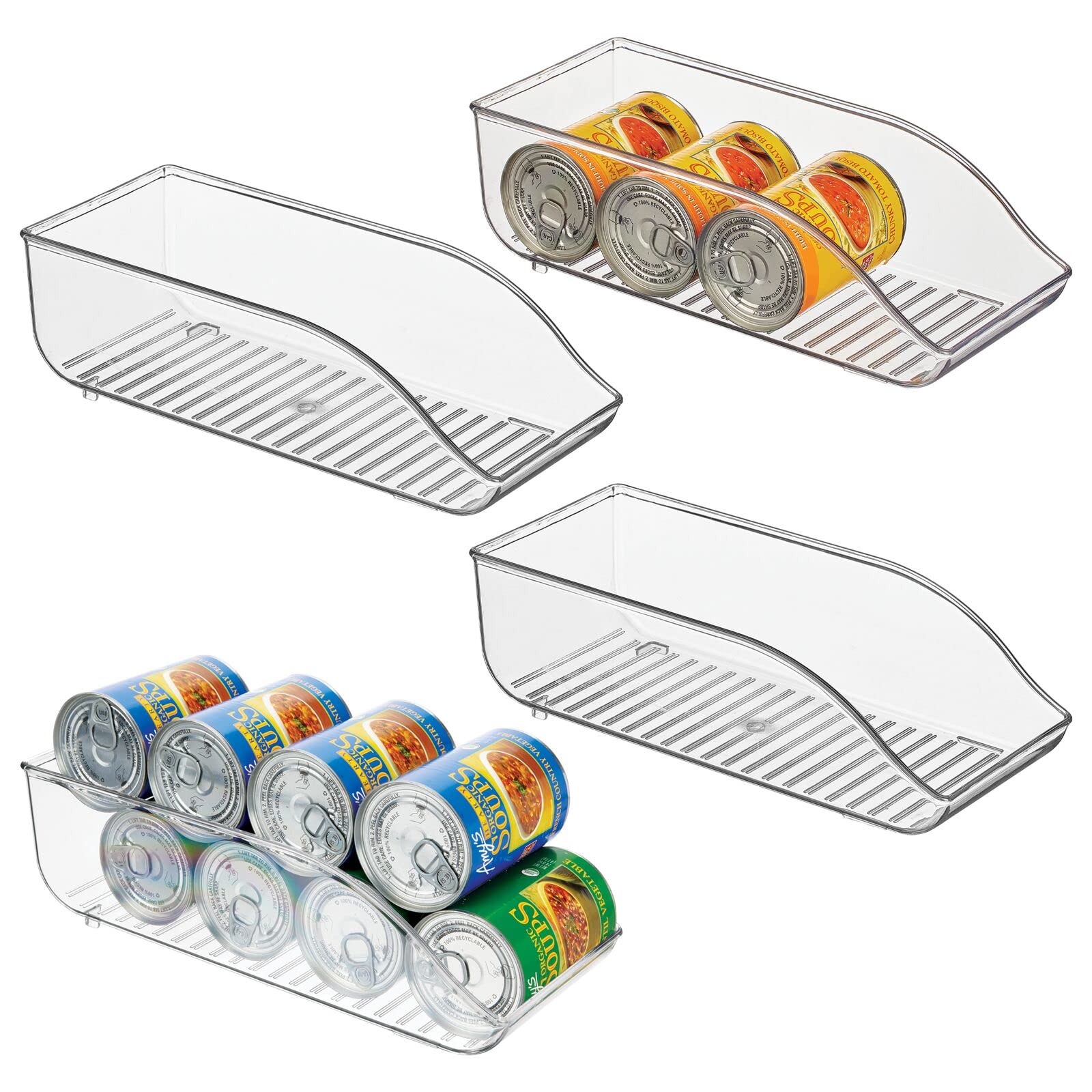 mDesign 4-Pack Clear Plastic Soup Can Dispenser Storage Organizer - Kitchen Pantry, Countertop, Cabinet, Refrigerator & Freezer Organizer for Canned Food, Soda & Water - Perfect for Space-Saving Kitchen Organization & Easy Access to Beverages