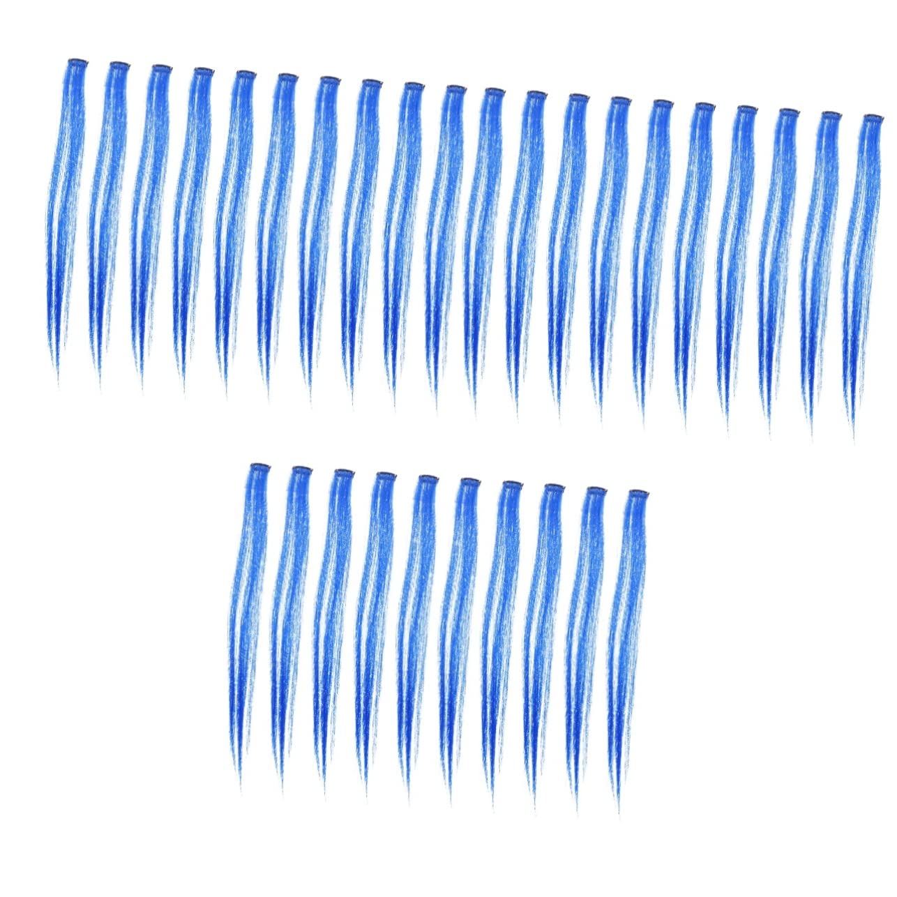 FOMIYES 30 Pcs Colorful Hair Clips & Straight Wigs for Women - Blue Synthetic Hair Extensions, Cosplay Wig & Hair Accessories for Parties, Halloween & Daily Styling