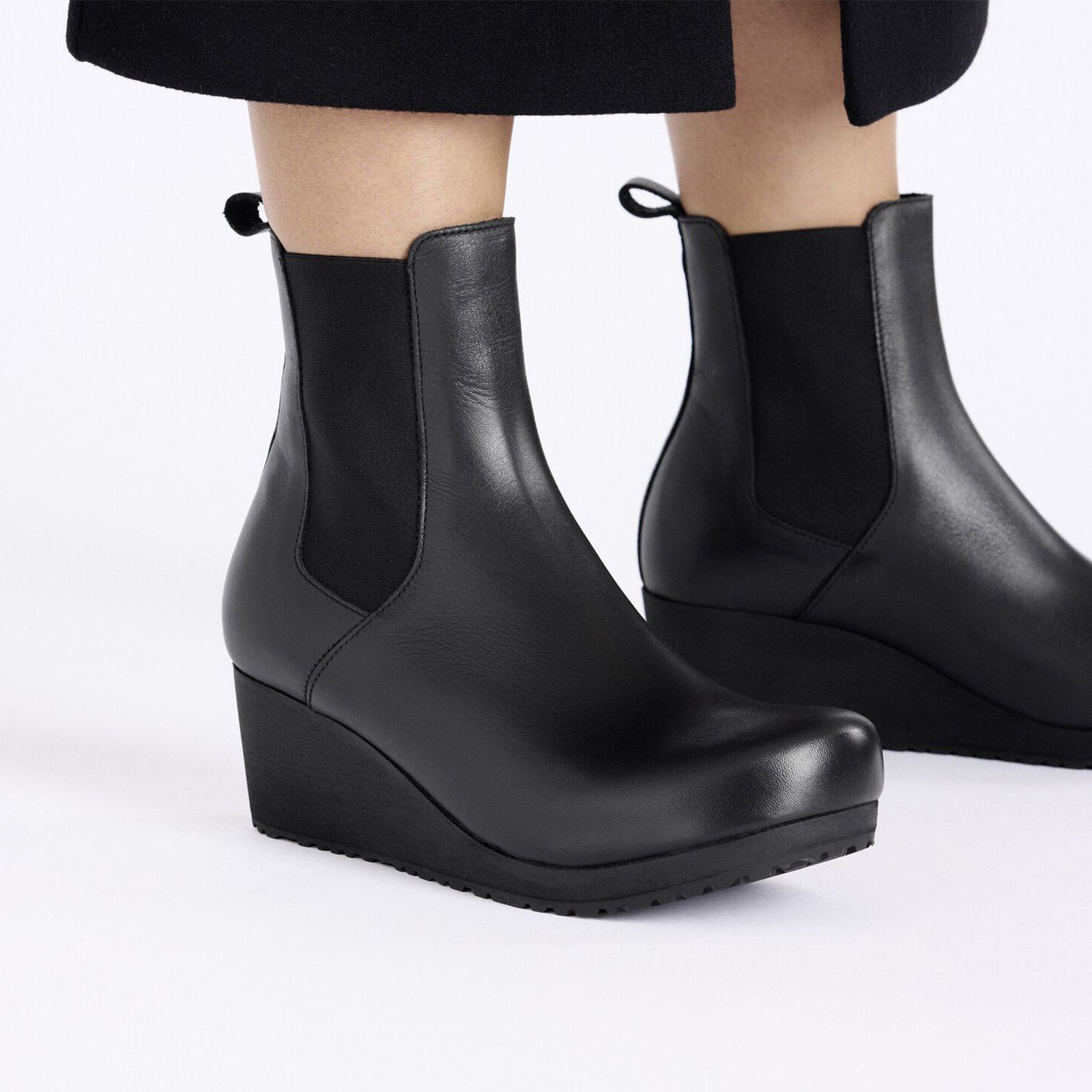 Birkenstock Ebba Narrow Chelsea Wedge Boot for Women - Black Leather Ankle Boots | Comfortable Slip-On Shoes for Casual Outfits & Everyday Wear
