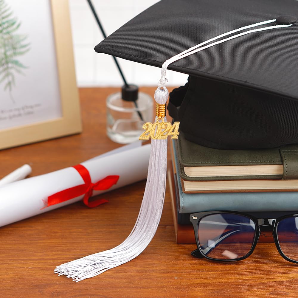 2024 Graduation Tassel Set - 2 Pack White Cap Tassels with 2024 Year Charm | Perfect for High School & College Graduation Ceremonies, Photo Props, and Graduation Party Decorations