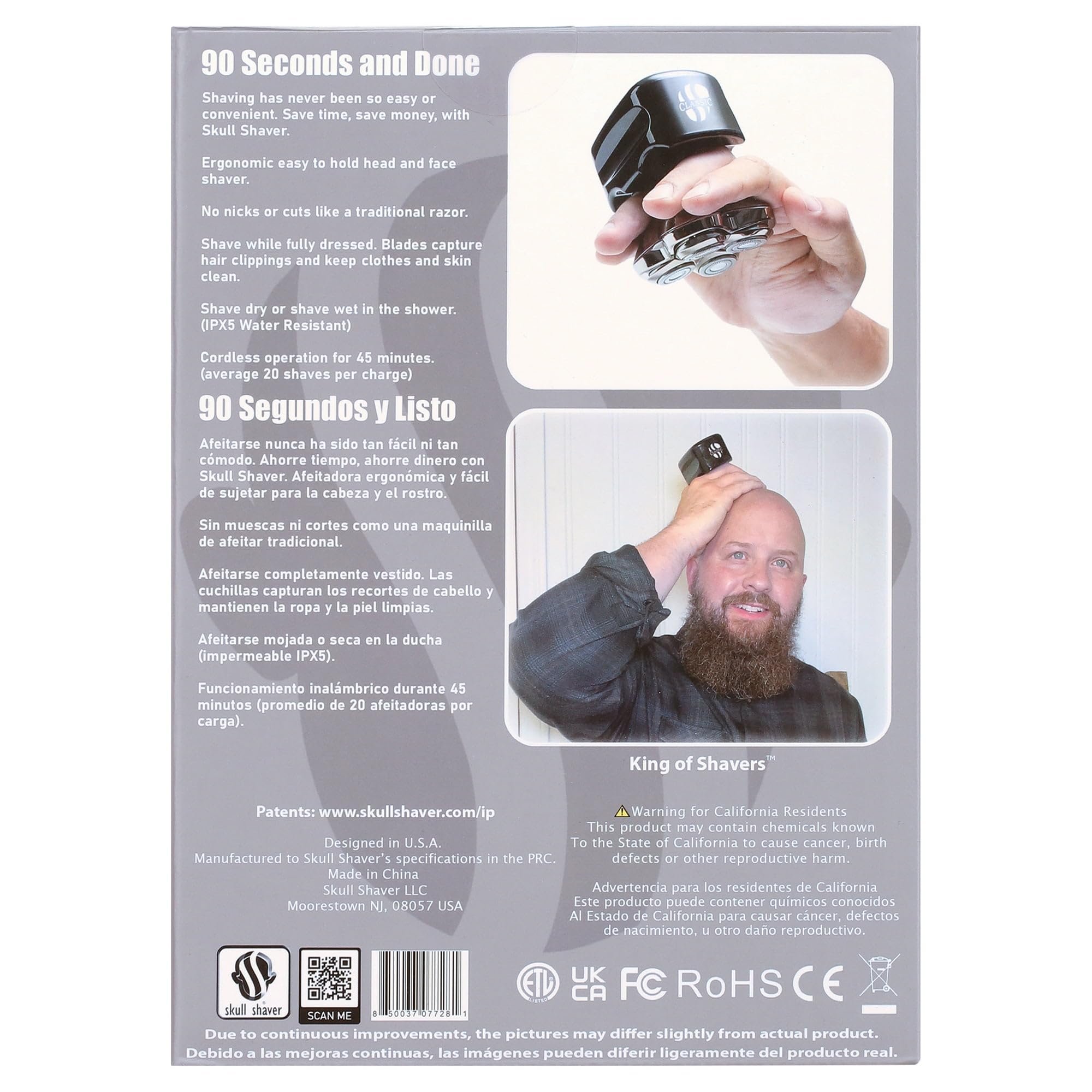 Classic Electric Head and Face Shaver for Men - Patented Ergonomic Design with Extended Reach for Hard-to-Shave Areas | Perfect for Back of Head, Neck & Facial Hair Grooming at Home or Travel