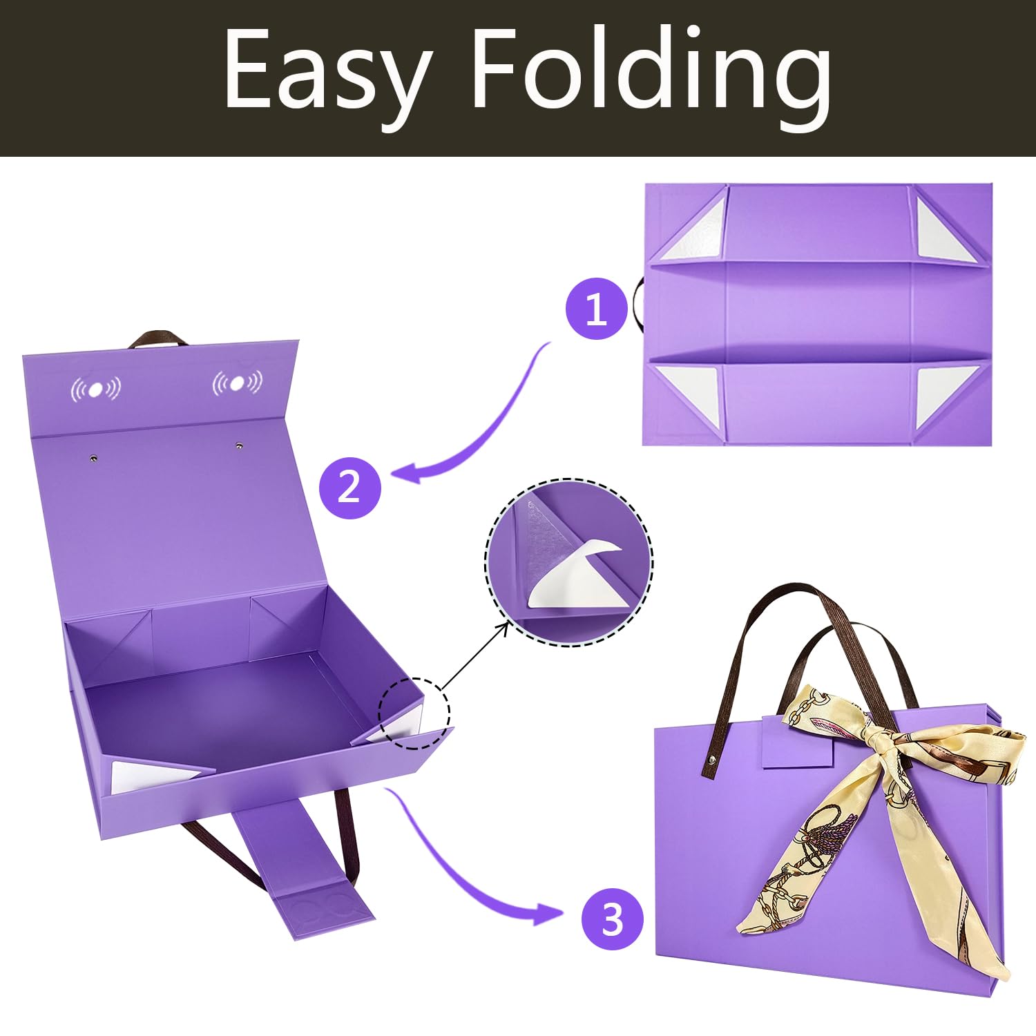 Joyscoop 5-Pack Purple Gift Boxes with Magnetic Closure - 11x7.6x3.5 Inch Collapsible Rectangle Gift Boxes for Bridesmaid Proposals, Birthday Presents & Party Favors - Perfect for Wedding, Baby Shower & Holiday Gift Packaging
