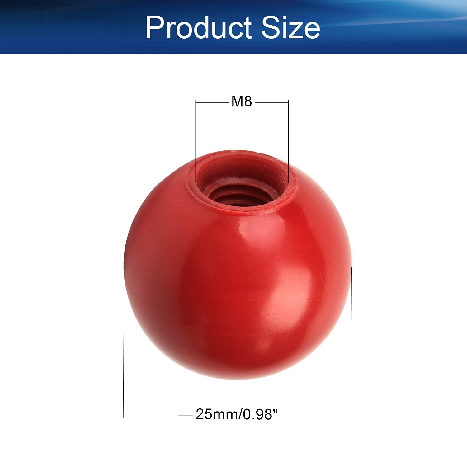 Bettomshin 2-Pack M8 Female Thread Thermoset Ball Knobs - 25mm Diameter Bakelite Handles with Smooth Black Rim - No Twist Installation - Perfect for Lawn Mowers & Exercise Equipment - Durable Replacement Parts for Machinery & DIY Projects