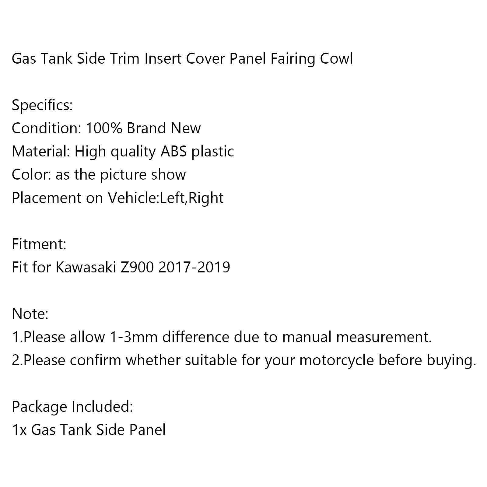 Kawasaki Z900 2017-2019 Gas Tank Side Trim Insert Cover Panel Fairing - 1 Pair Replacement Parts for Motorcycle Accessories - Perfect for Customization & Protection