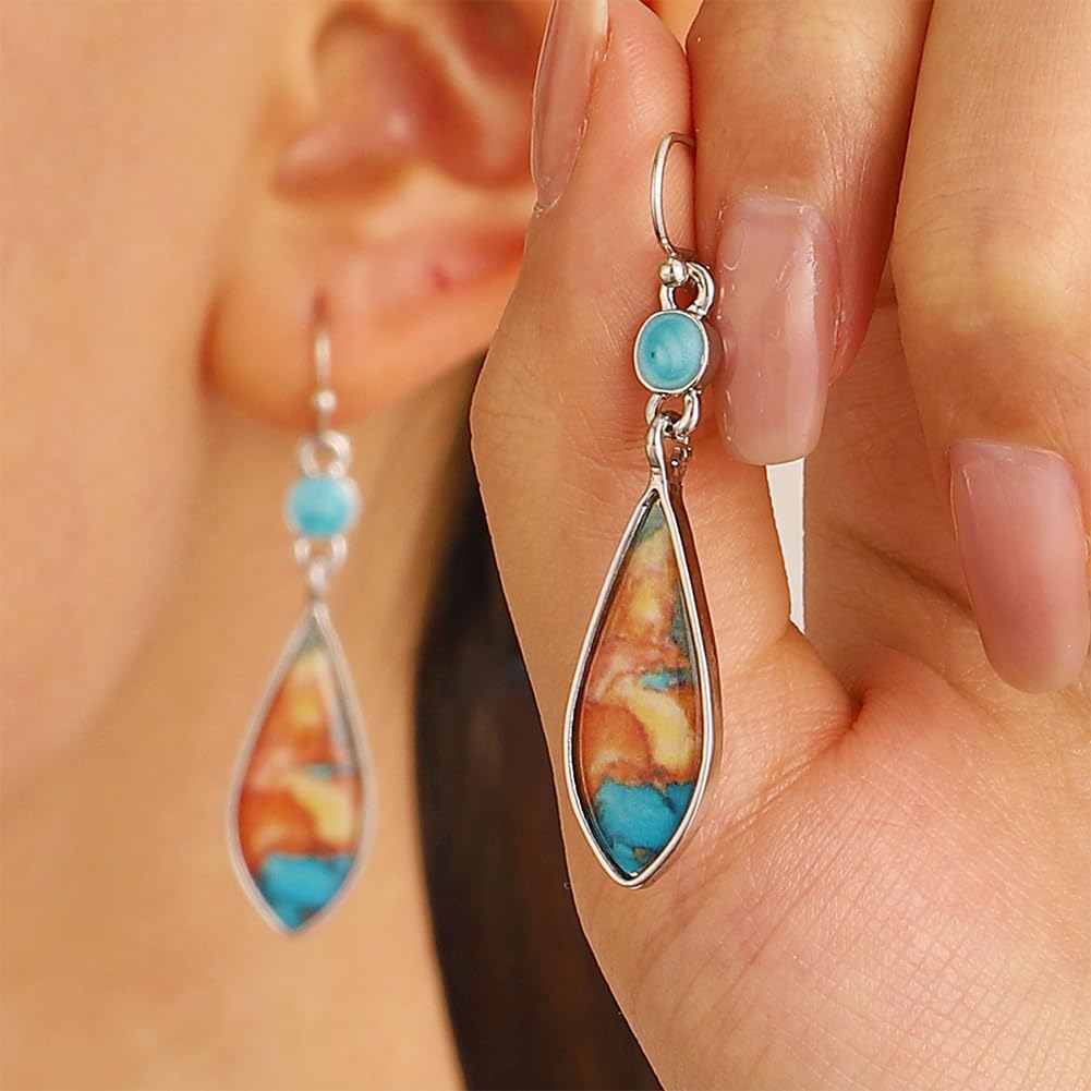 BG&WLing Turquoise Earrings for Women - 925 Sterling Silver Teardrop Dangle Earrings | Western Native Vintage Bohemian Fashion Jewelry | Perfect for Casual Wear, Parties & Special Occasions