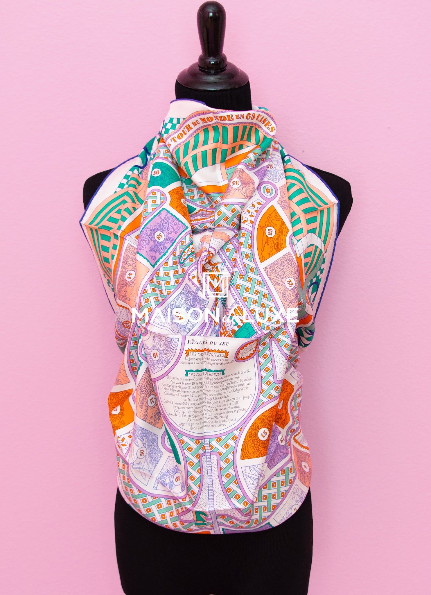 Hermes Le Tour du Monde en 63 Cases Green Twill Silk Scarf 90 cm - Luxury Fashion Accessory for Women, Perfect for Travel & Special Occasions