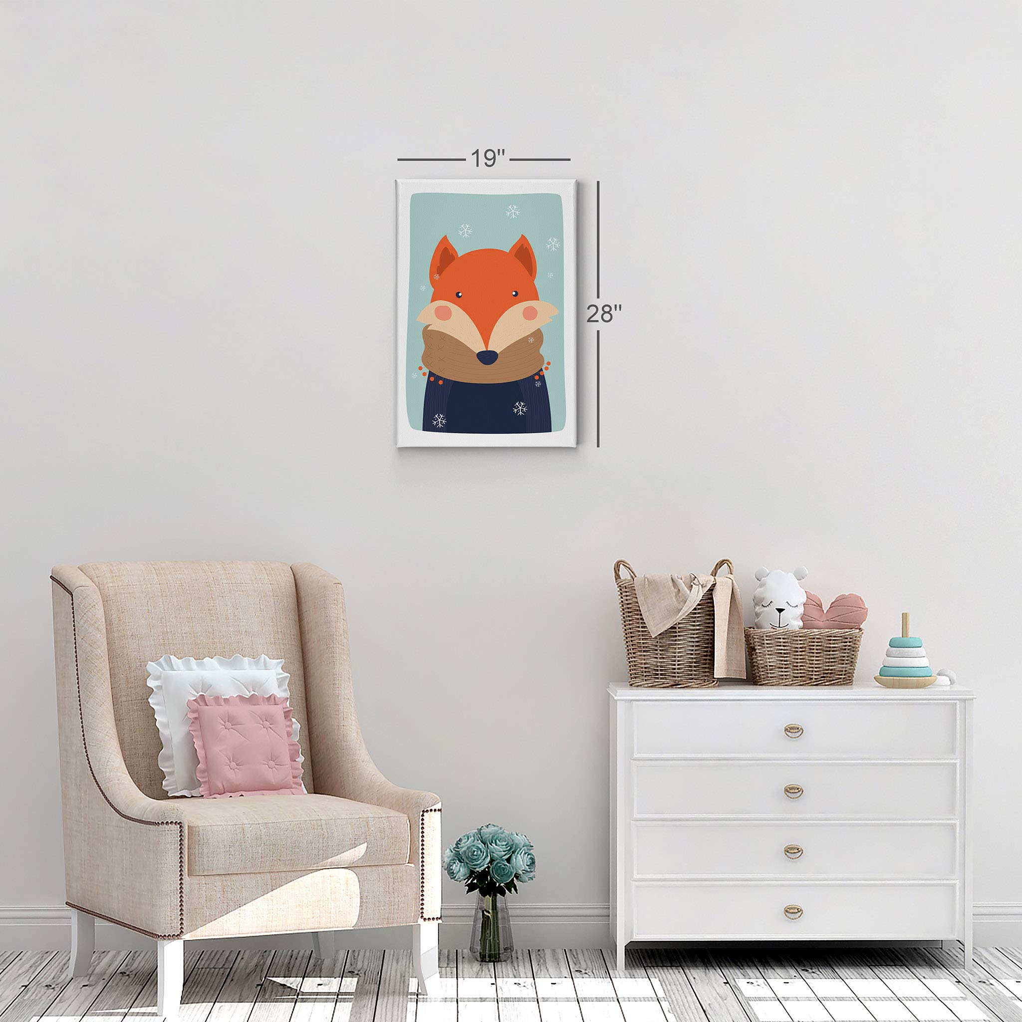 Smile Art Design Cute Fox Winter Theme Canvas Print - Turquoise Background Wall Art for Kids Room, Nursery & Baby Room Decor - Ready to Hang 17x11 Inches - Made in USA | Perfect for Children's Bedrooms, Playrooms & Gift Giving
