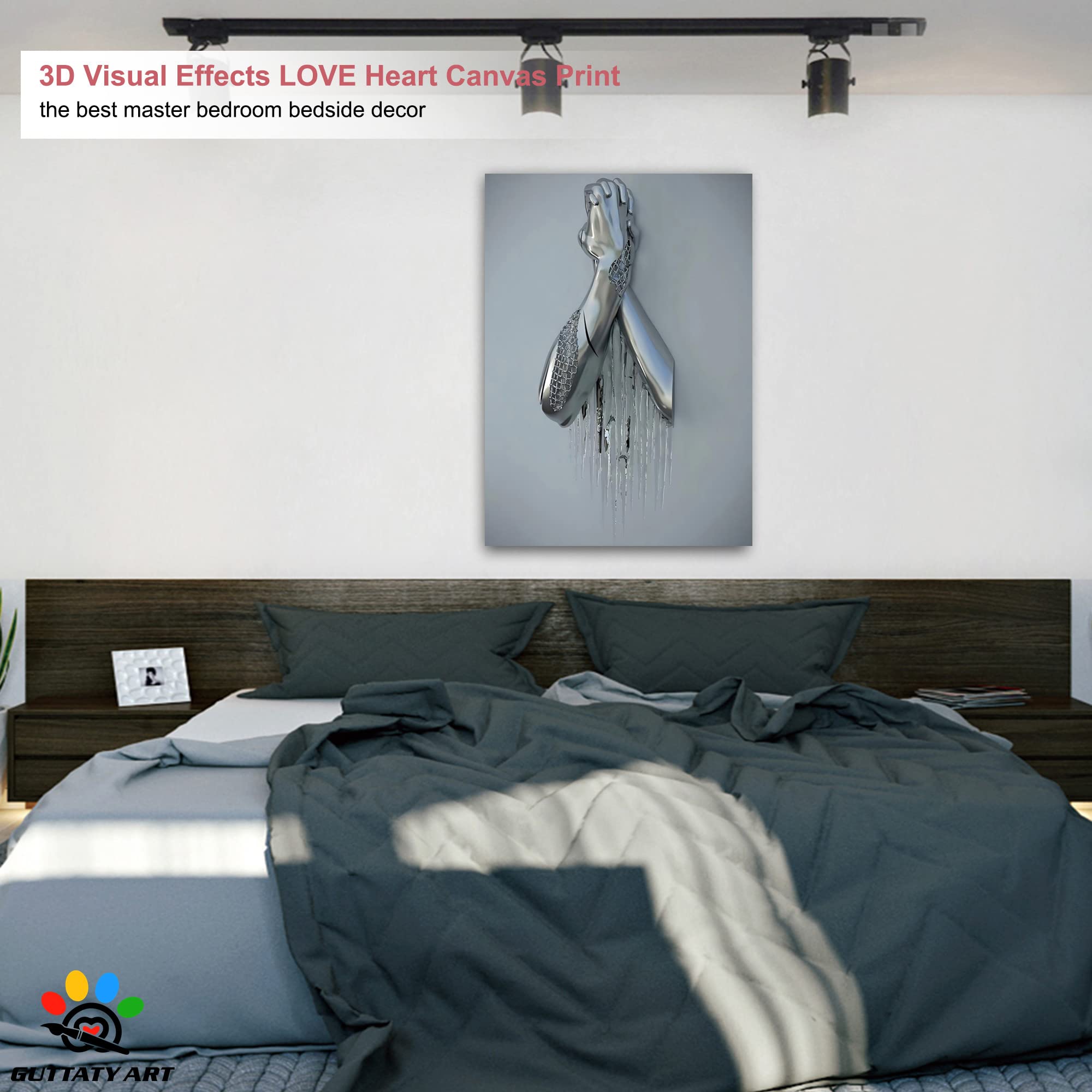 3D Metal Effect Silver Handshake Framed Canvas Wall Art - 28x40 Inches Modern Home Decor for Bedroom & Living Room | Perfect Valentine's Day Gift for Couples | Office Wall Art & Wedding Anniversary Present