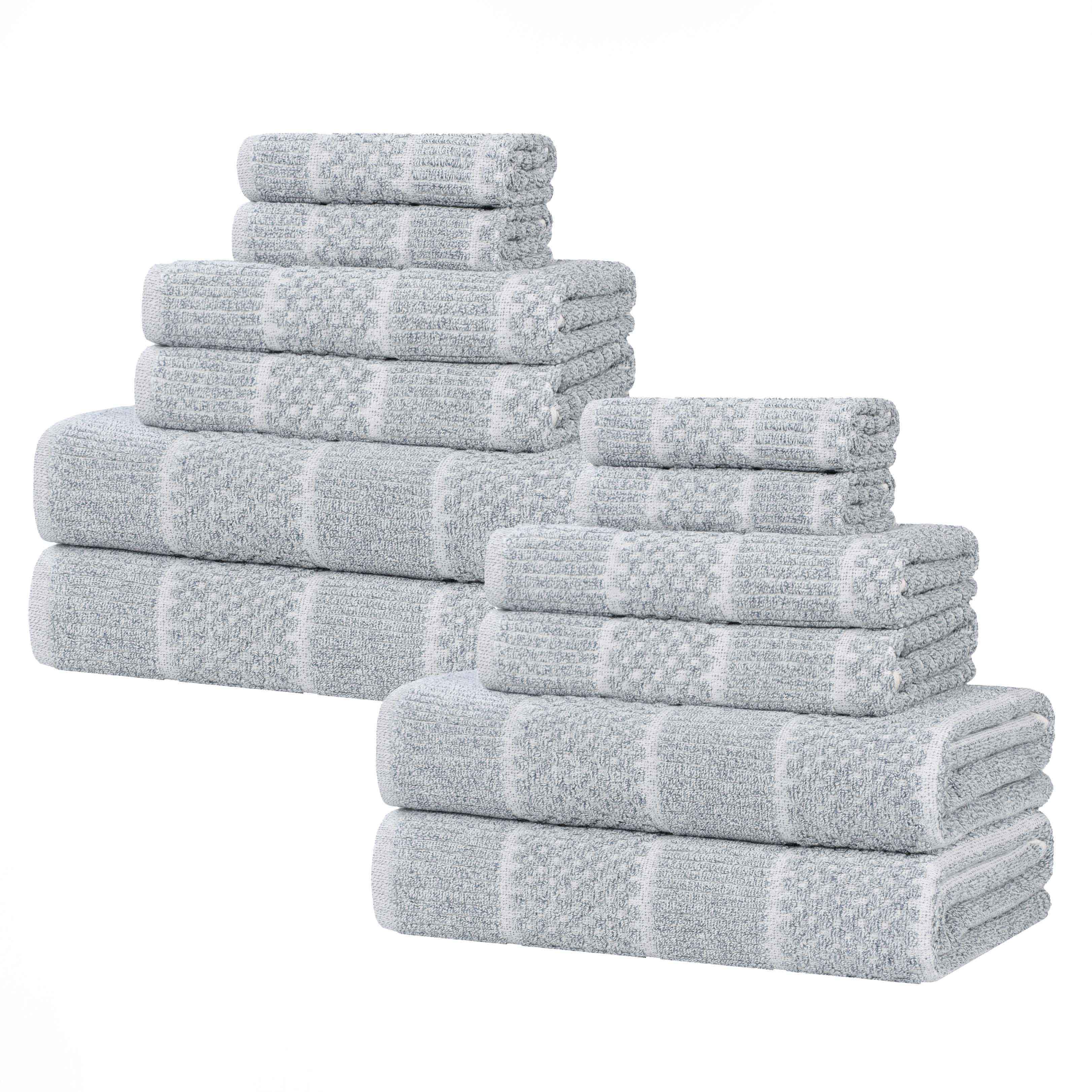 Premium 12-Piece Cotton Blend Checkered Bath Towel Set - Medium Weight, Soft & Absorbent for Spa, Gym, and Home Use