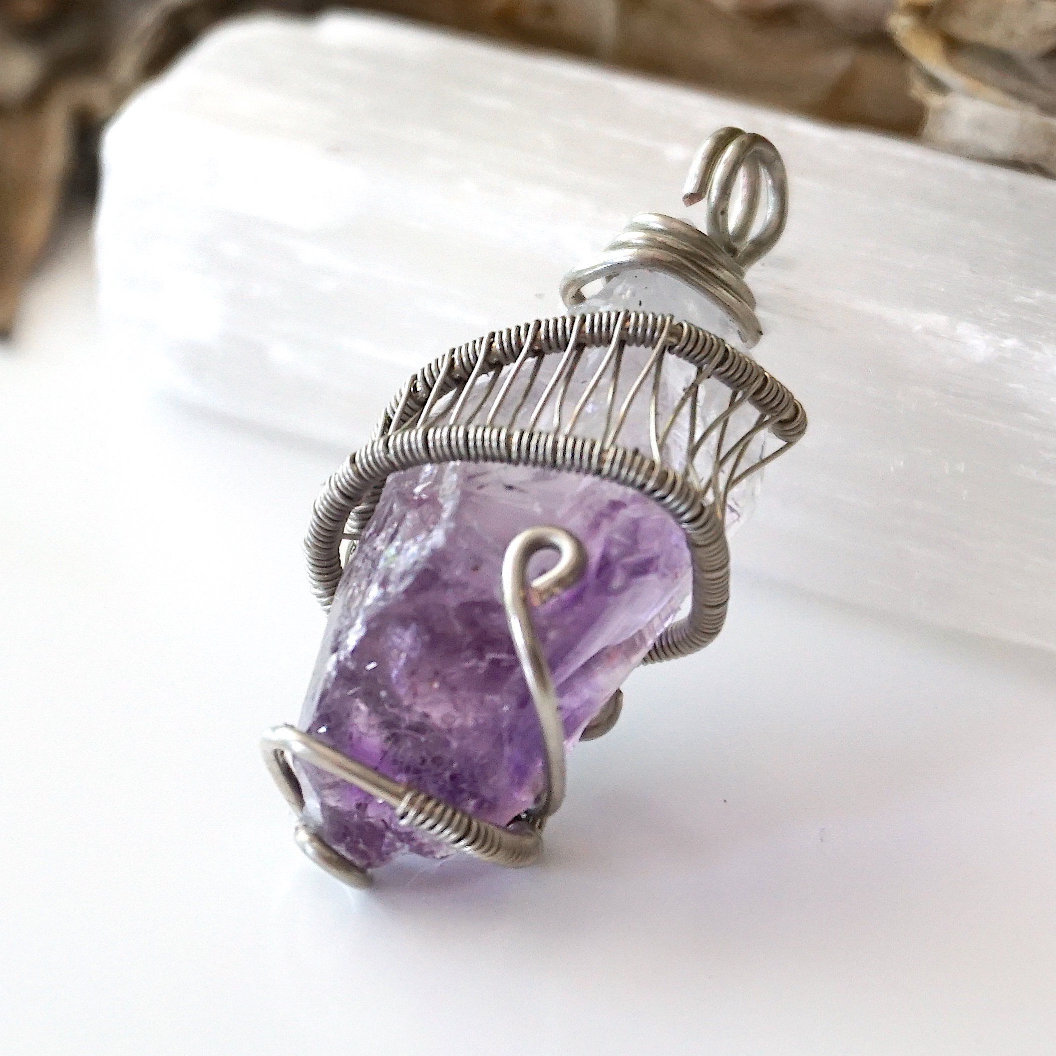 Natural Raw Amethyst Crystal Necklace for Women - Healing Stone Pendant Jewelry for Meditation, Yoga & Spiritual Protection