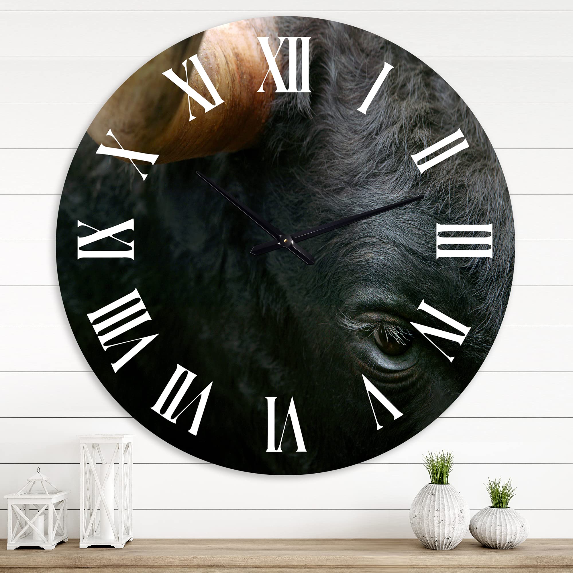 Farmhouse Wall Clock with Fighting Bull Head Close-Up Eye Design - Large Animal Wall Clock for Bedroom, Living Room, Kitchen Decor | Rustic Home & Office Wall Art