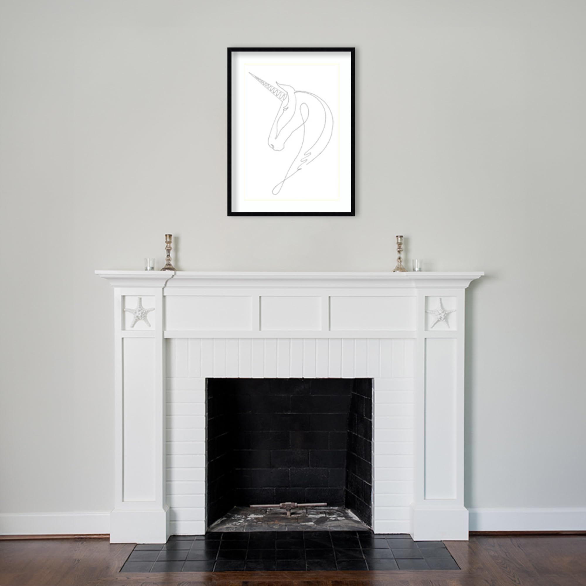 Amanti Art Framed Wall Decor - 33x25 Inch Abstract Unicorn Print by 1x Studio II, Black & White Modern Painting for Home & Office - Perfect for Living Room, Bedroom, Bathroom, Kitchen or Business Spaces