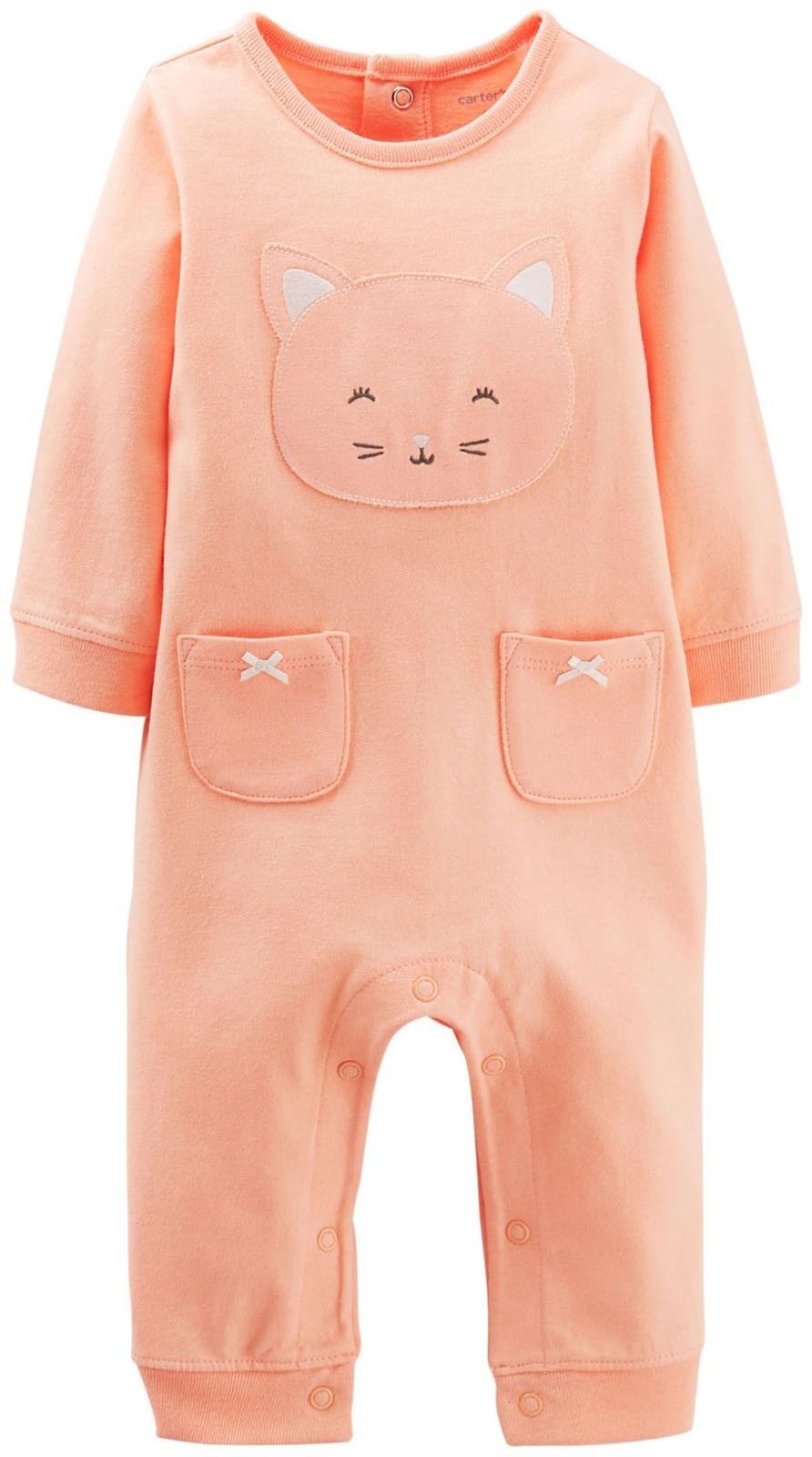 Carters Baby Girls Graphic Romper - Coral - 9 Months | Soft Cotton Jumpsuit for Infants | Perfect for Playtime, Daycare & Family Outings