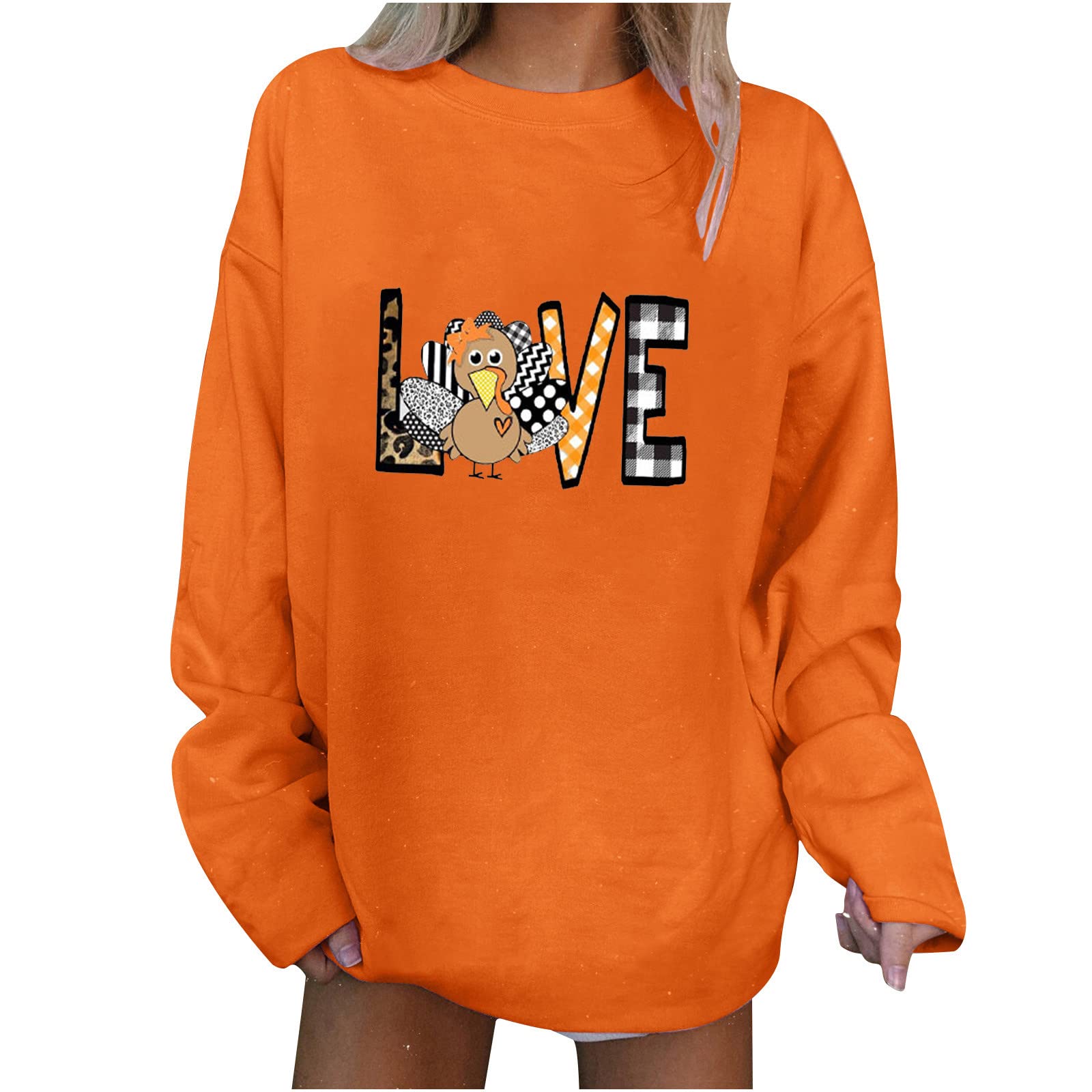 Women's White Long Sleeve Round Neck Blouse - Casual Thanksgiving Printed Pullover T-Shirt Top for Easy Matching | Perfect for Office Wear, Daily Outfits & Holiday Gatherings