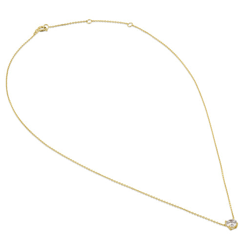14K Solid Gold 5mm Round Cubic Zirconia Pendant Necklace - Elegant Jewelry Gift for Women, Perfect for Weddings & Special Occasions