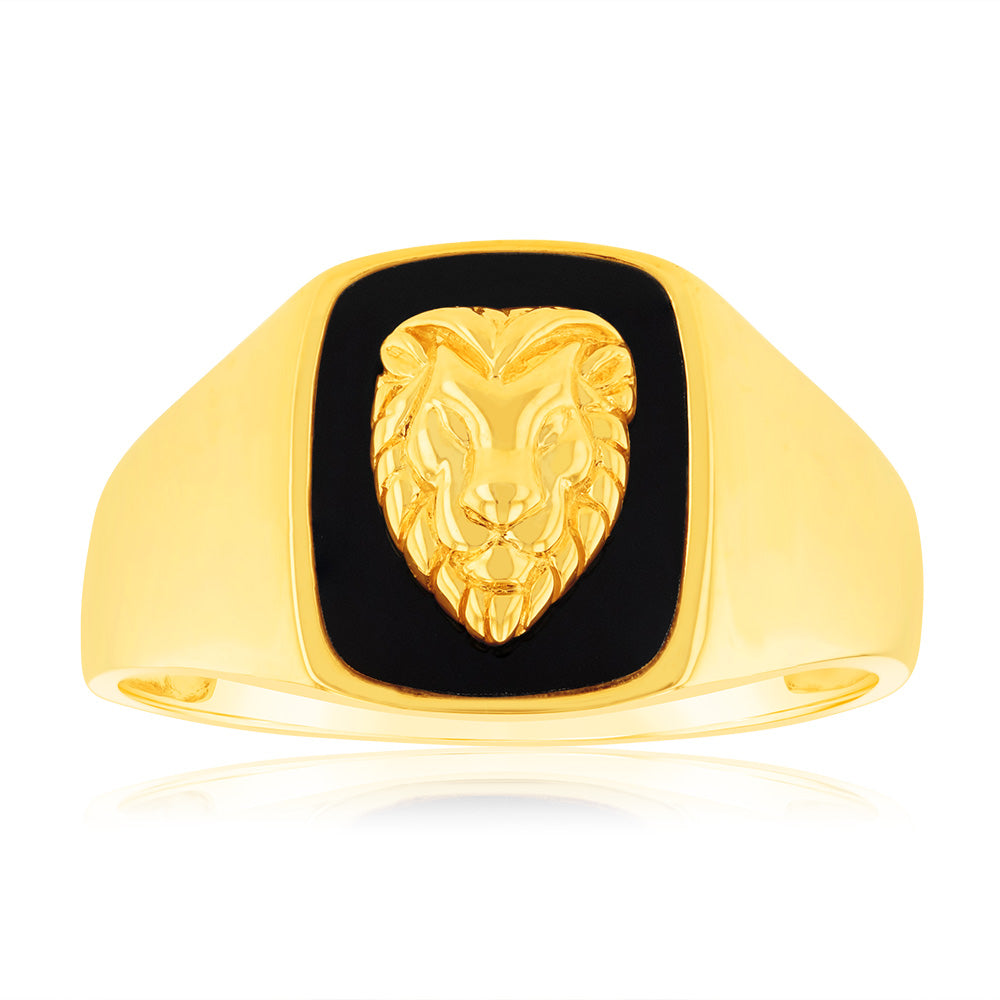 9ct Yellow Gold 0.77Ct Agate Lion Men's Ring - Stylish Statement Jewelry for Gifts, Weddings & Special Occasions