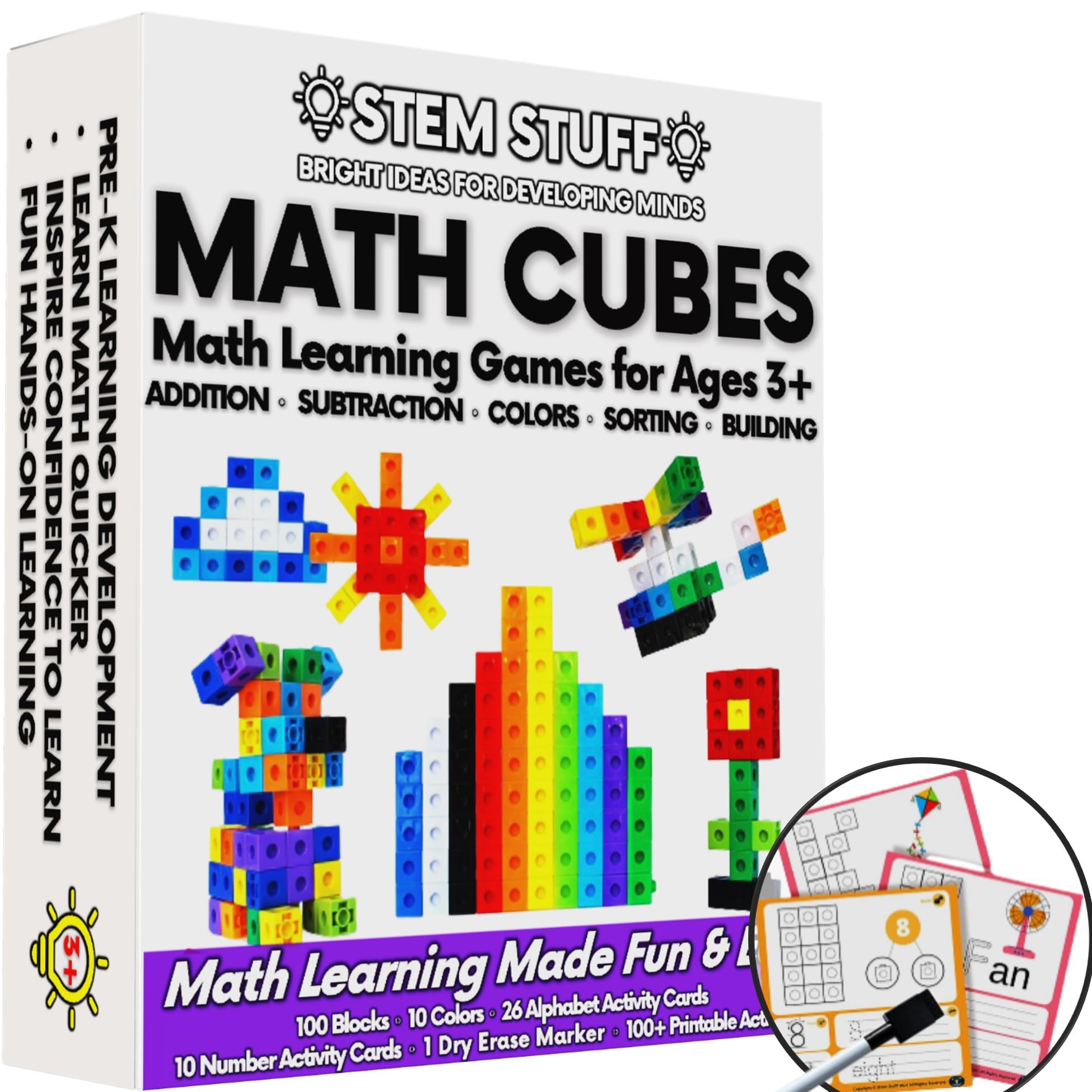 Math Cubes for Counting, Addition & Subtraction - STEM Educational Toys | Number Blocks Math Manipulatives for Preschool & Kindergarten (Ages 3+) | Perfect for Classroom Learning & Homeschool Activities